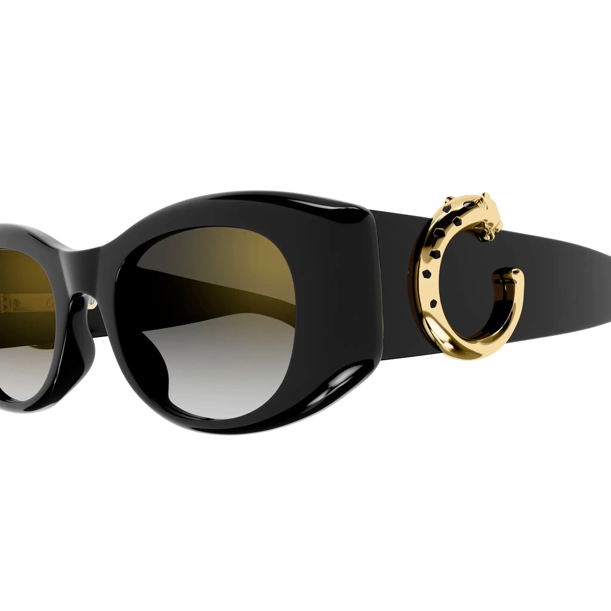 Close Up view of Cartier Eyewear CT0472S-001 C Panthere De Cartier Black Grey Sunglasses