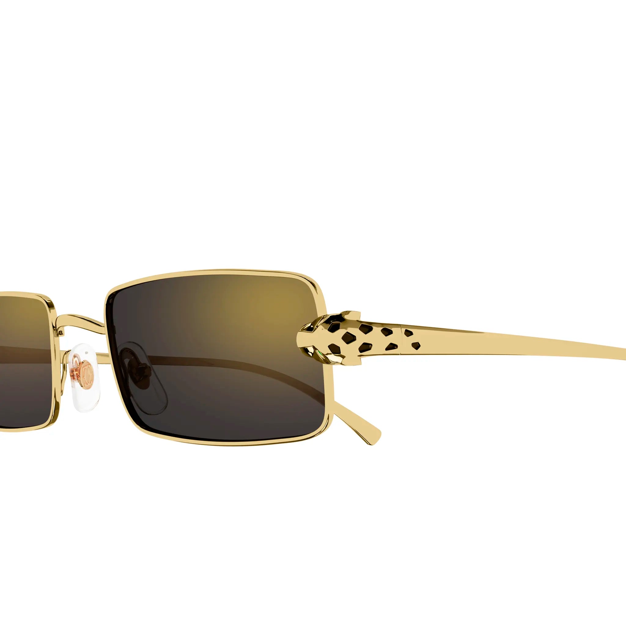 Close Up view of Cartier Eyewear CT0473S-001 Panthere De Cartier Gold Grey Sunglasses