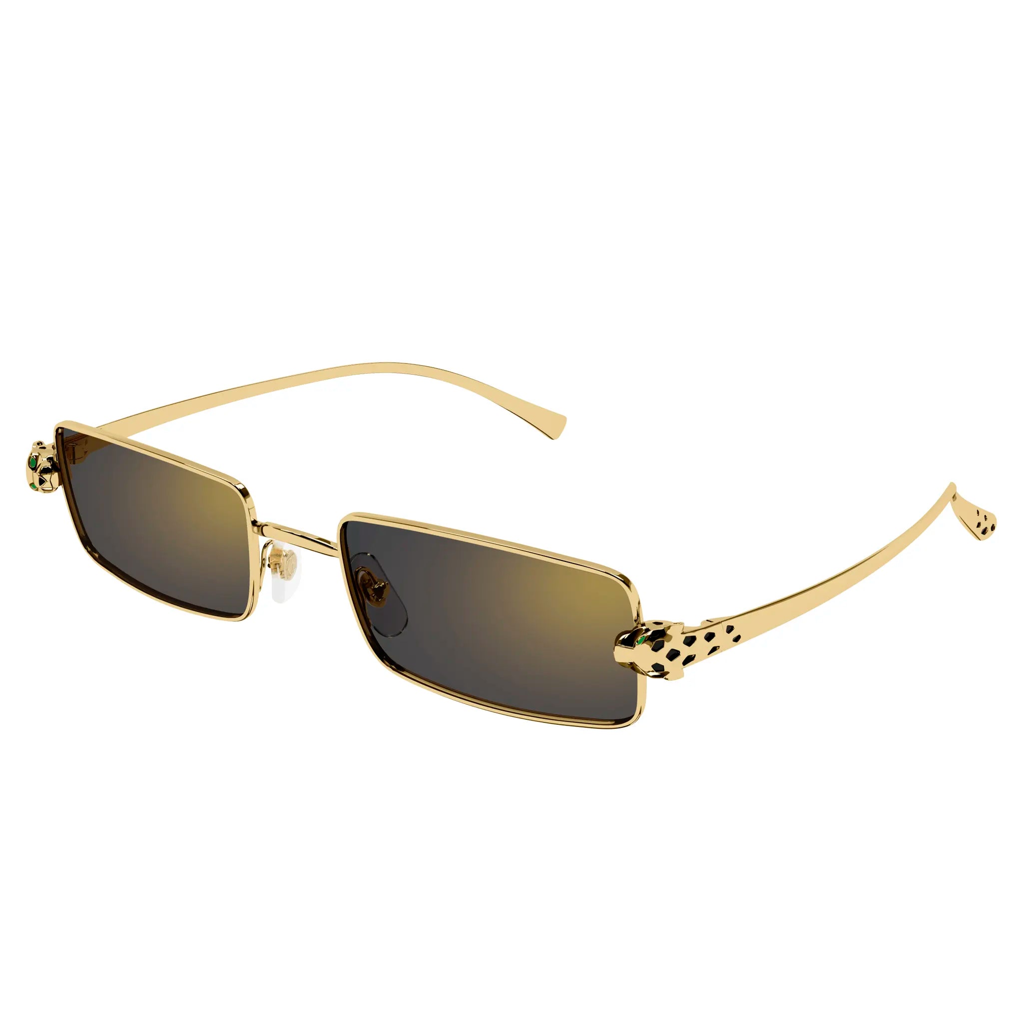 Front Side view of Cartier Eyewear CT0473S-001 Panthere De Cartier Gold Grey Sunglasses