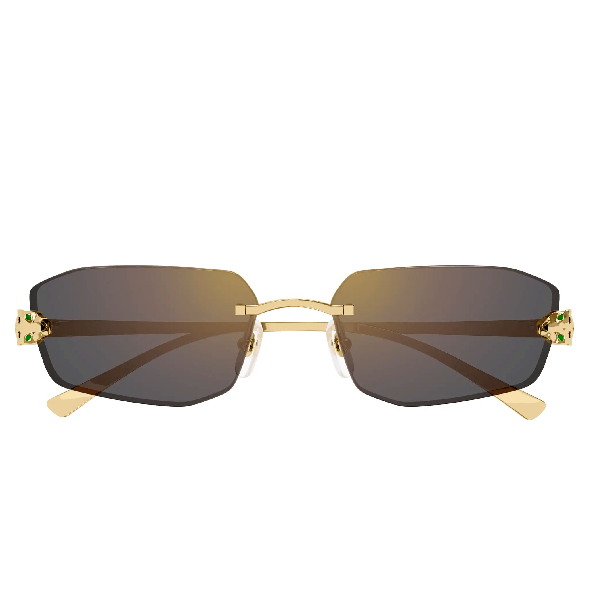 Folded view of Cartier Eyewear CT0474S-001 Panthere De Cartier Gold Grey Rimless Sunglasses