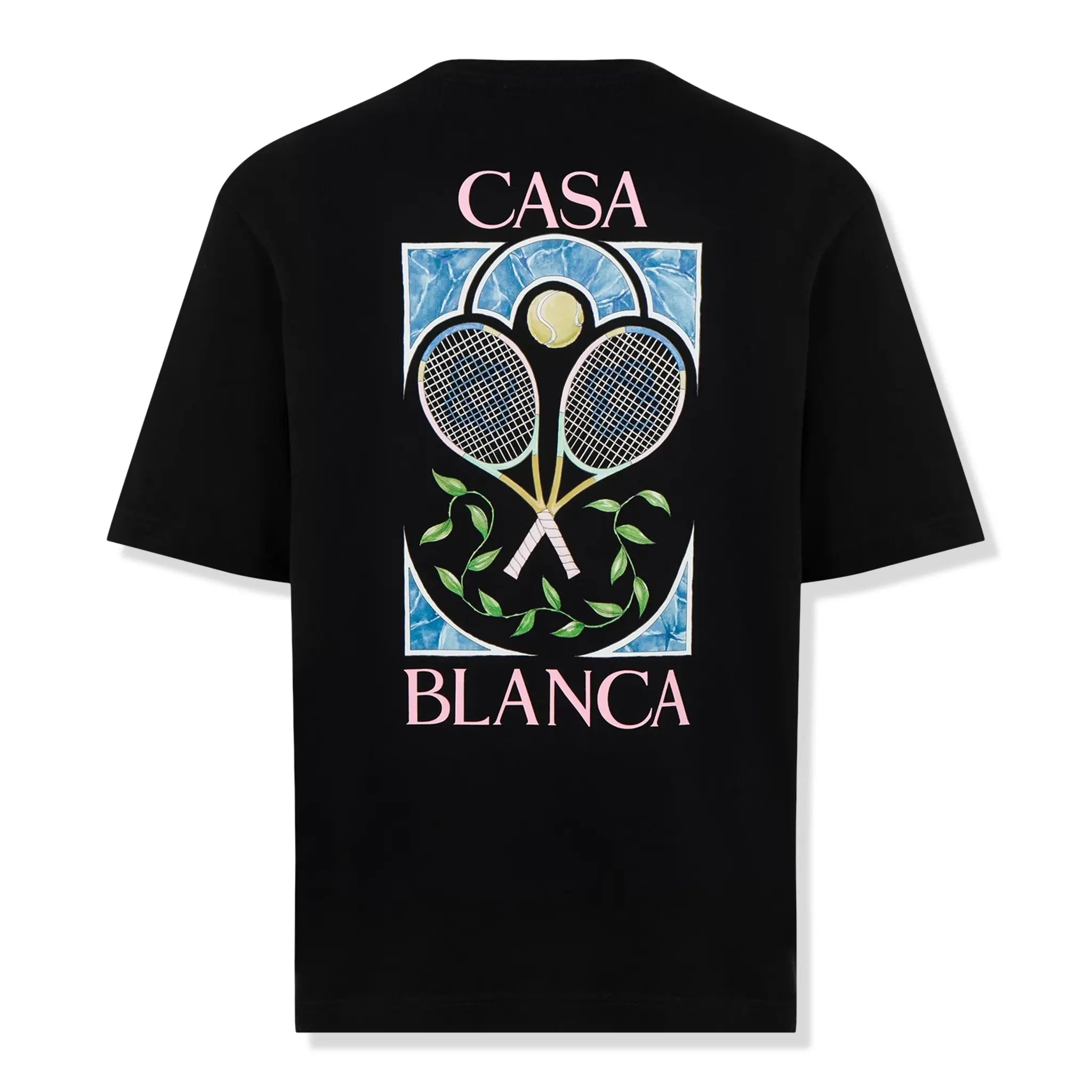 Back view of Casablanca Casa Tennis Racket Black T Shirt