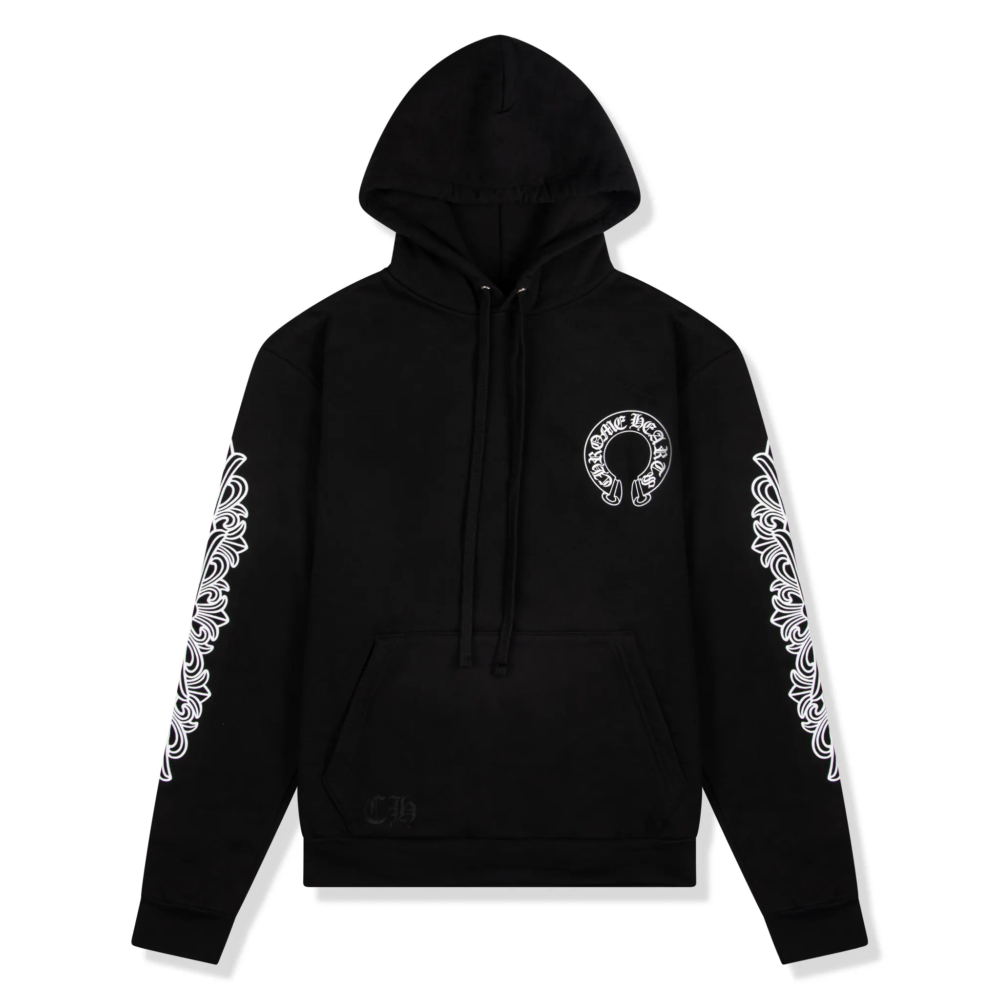 Front view of Chrome Hearts Horse Shoe Floral Black Hoodie 1383-100000106HFH-BLAC