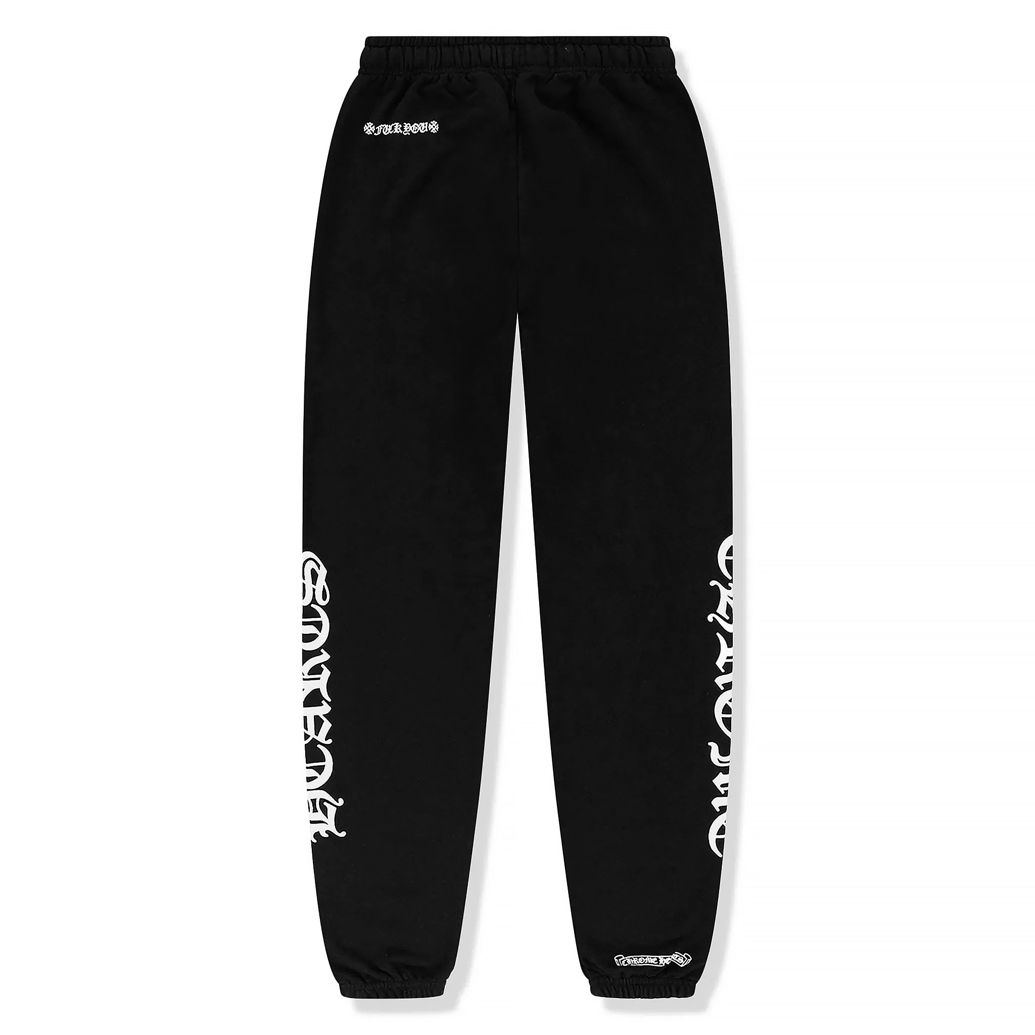 Back view of Chrome Hearts Logo Drawstring Black Sweatpants 