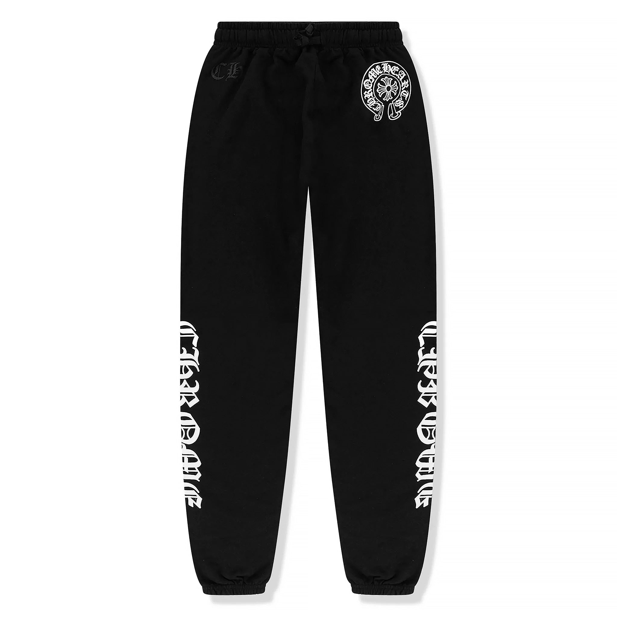 Front view of Chrome Hearts Logo Drawstring Black Sweatpants 