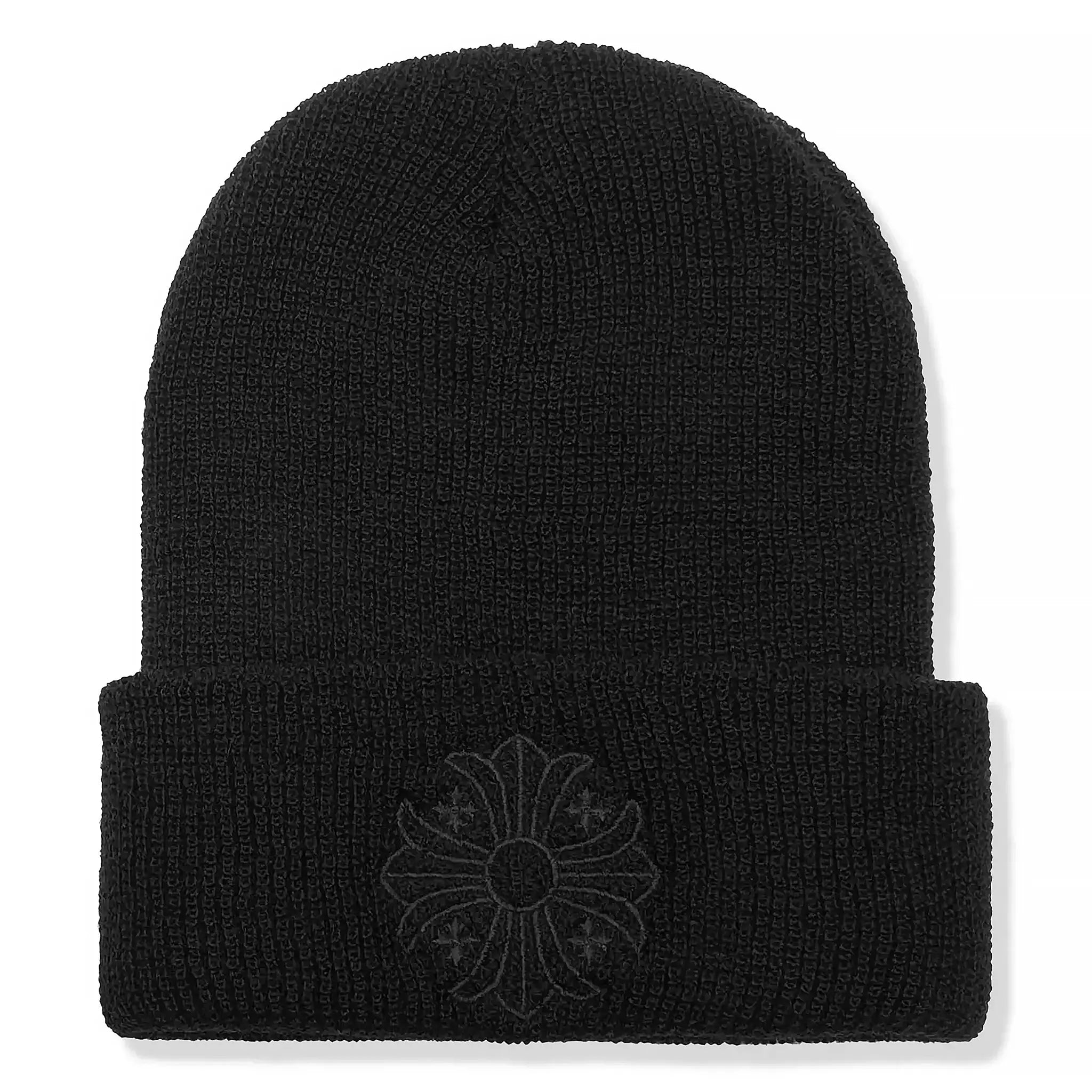 Front view of Chrome Hearts Plus Cross Black Beanie