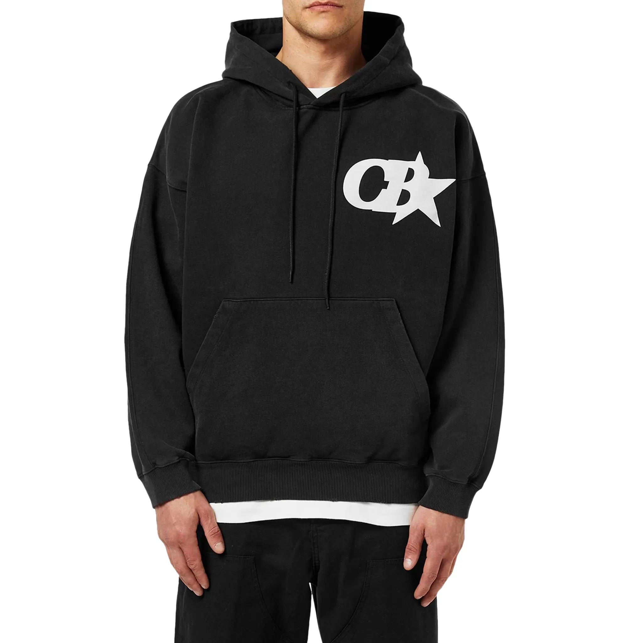 Front Detail view of Cole Buxton CB Star Vintage Black Hoodie SS24CBSH280