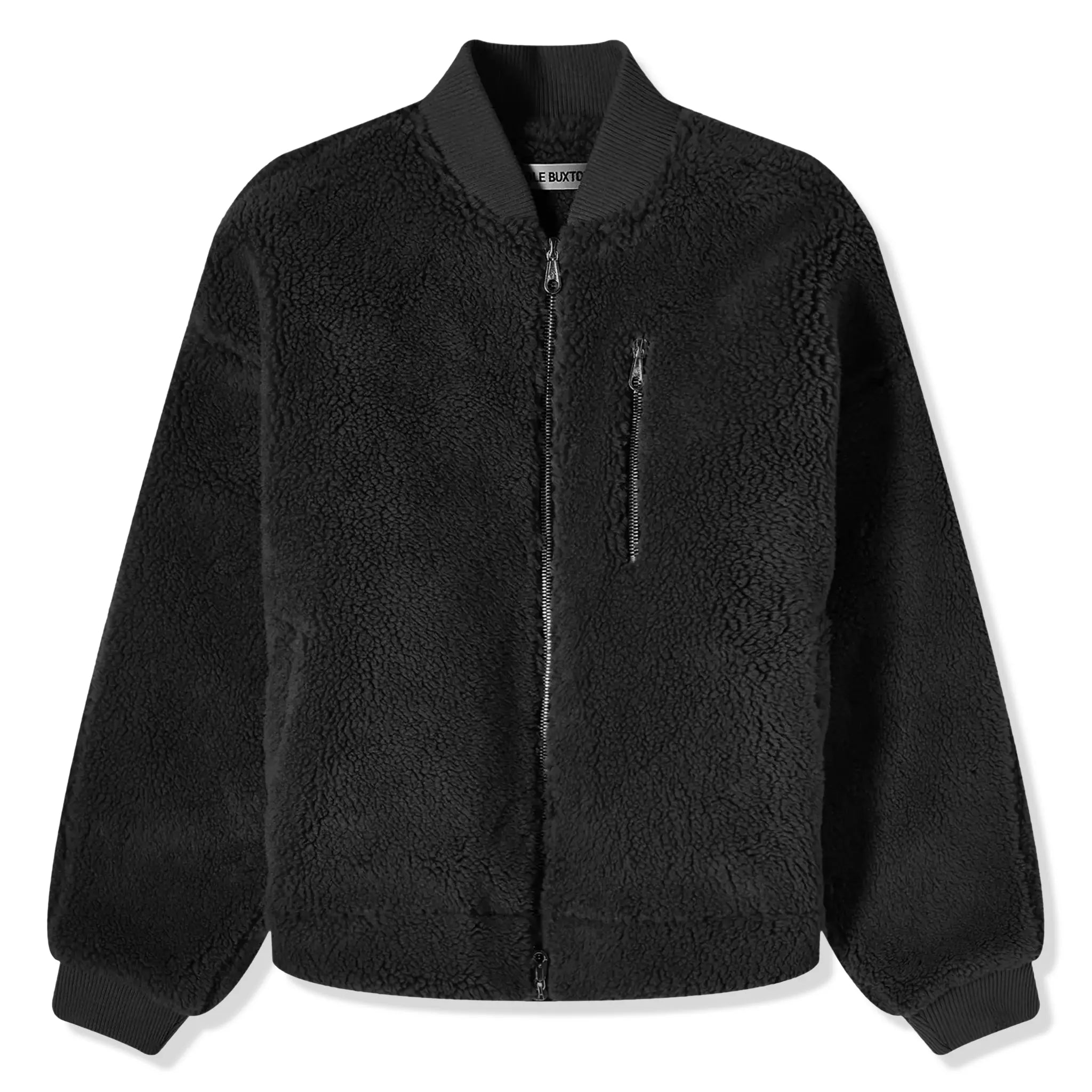 Front view of Cole Buxton Wool Fleece Black Bomber Jacket aw23flb001-000