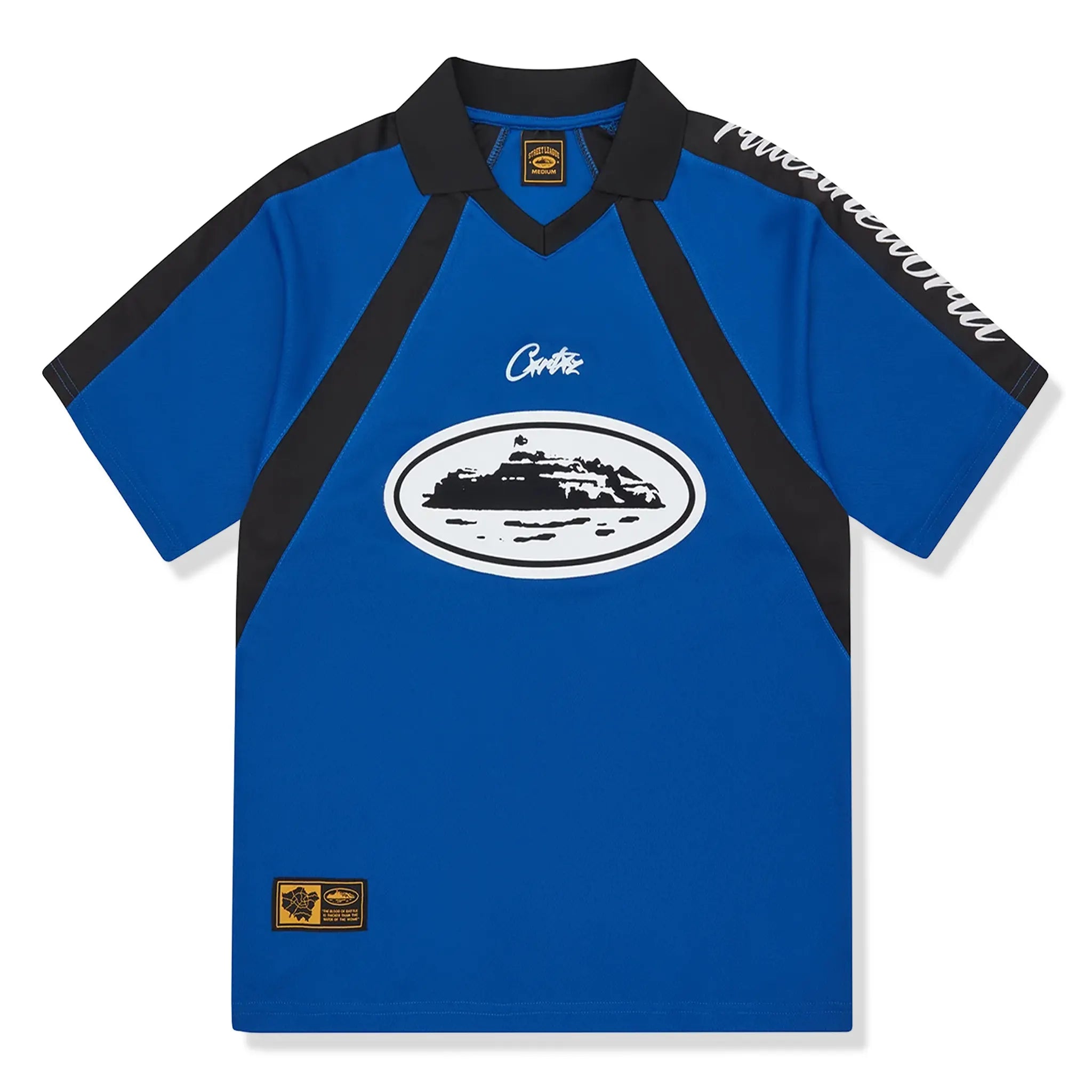 Front view of Corteiz Alcatraz Navy Football Jersey