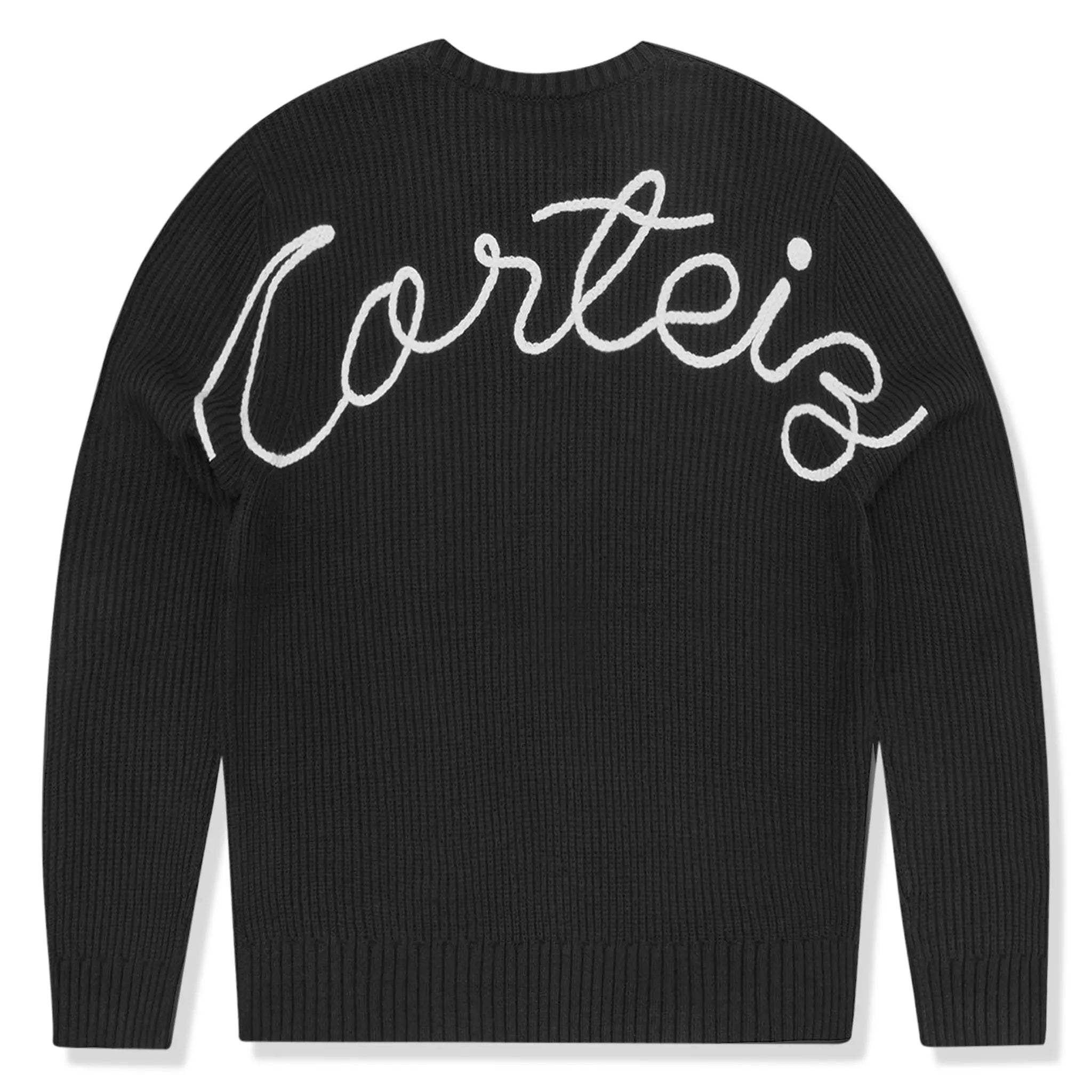 Back view of Corteiz Crochet Applique Knit Black Sweatshirt 