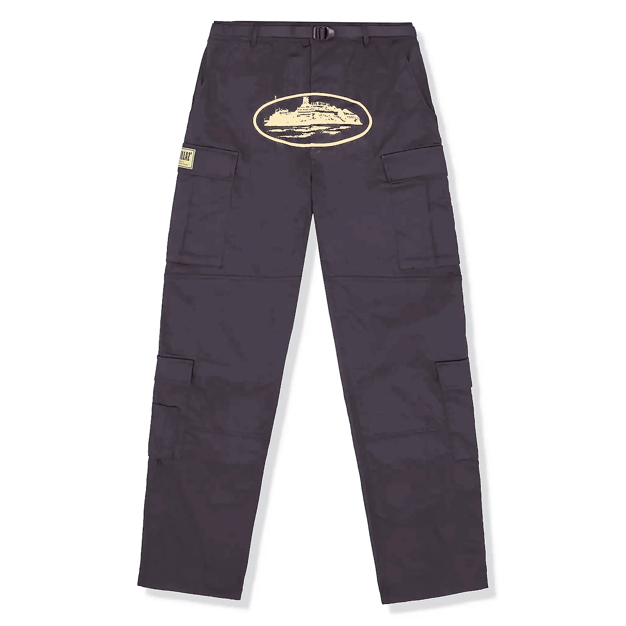 Front view of Corteiz Guerillaz Navy Cargo Pants 