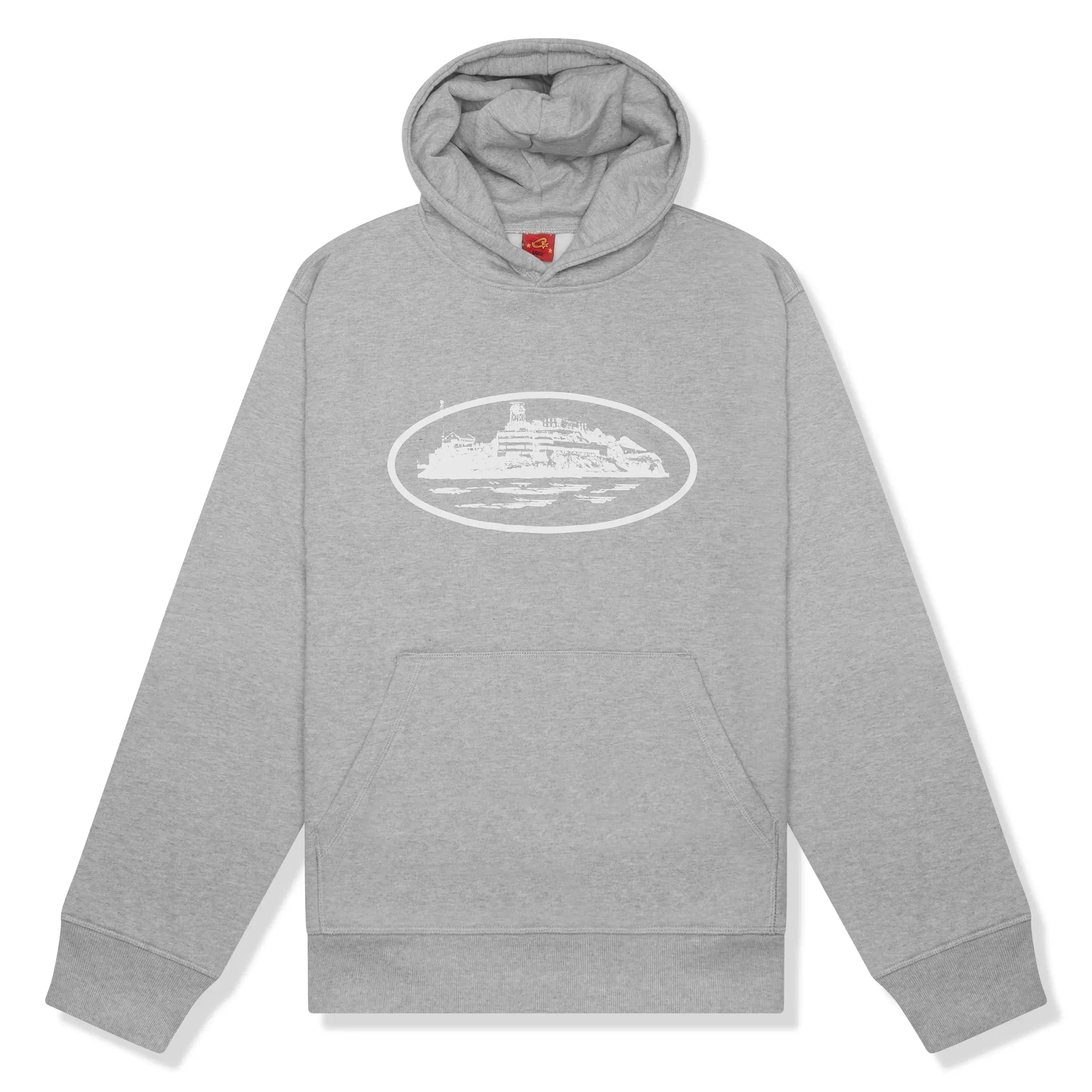 Front view of Corteiz OG Alcatraz Heather Grey Hoodie (2024) 