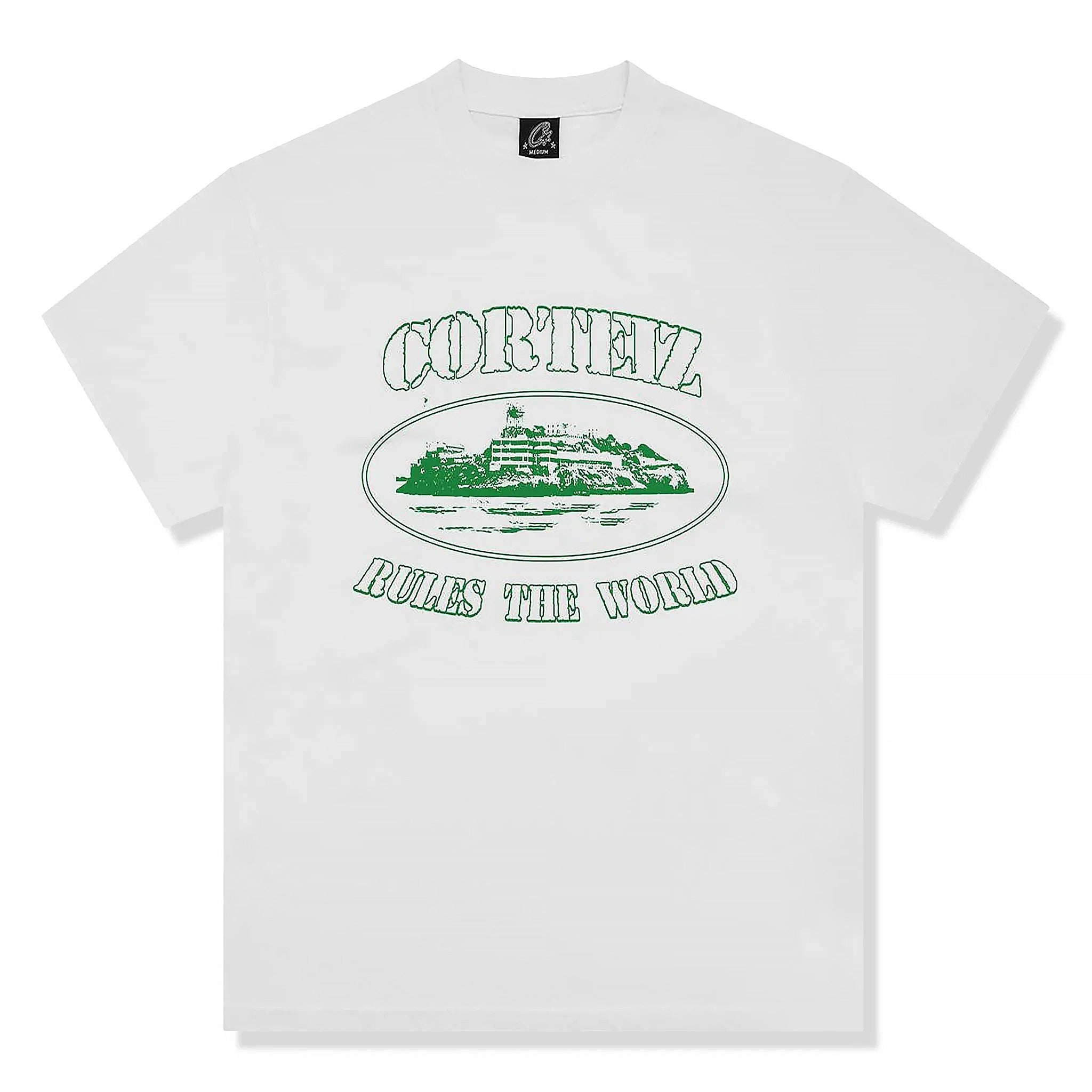 Front view of Corteiz OG Alcatraz White Green T Shirt