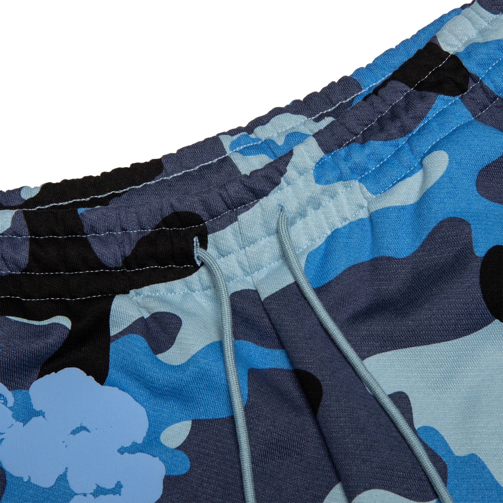 Waist view of Denim Tears Blue Camo Cotton Wreath Sweatpants