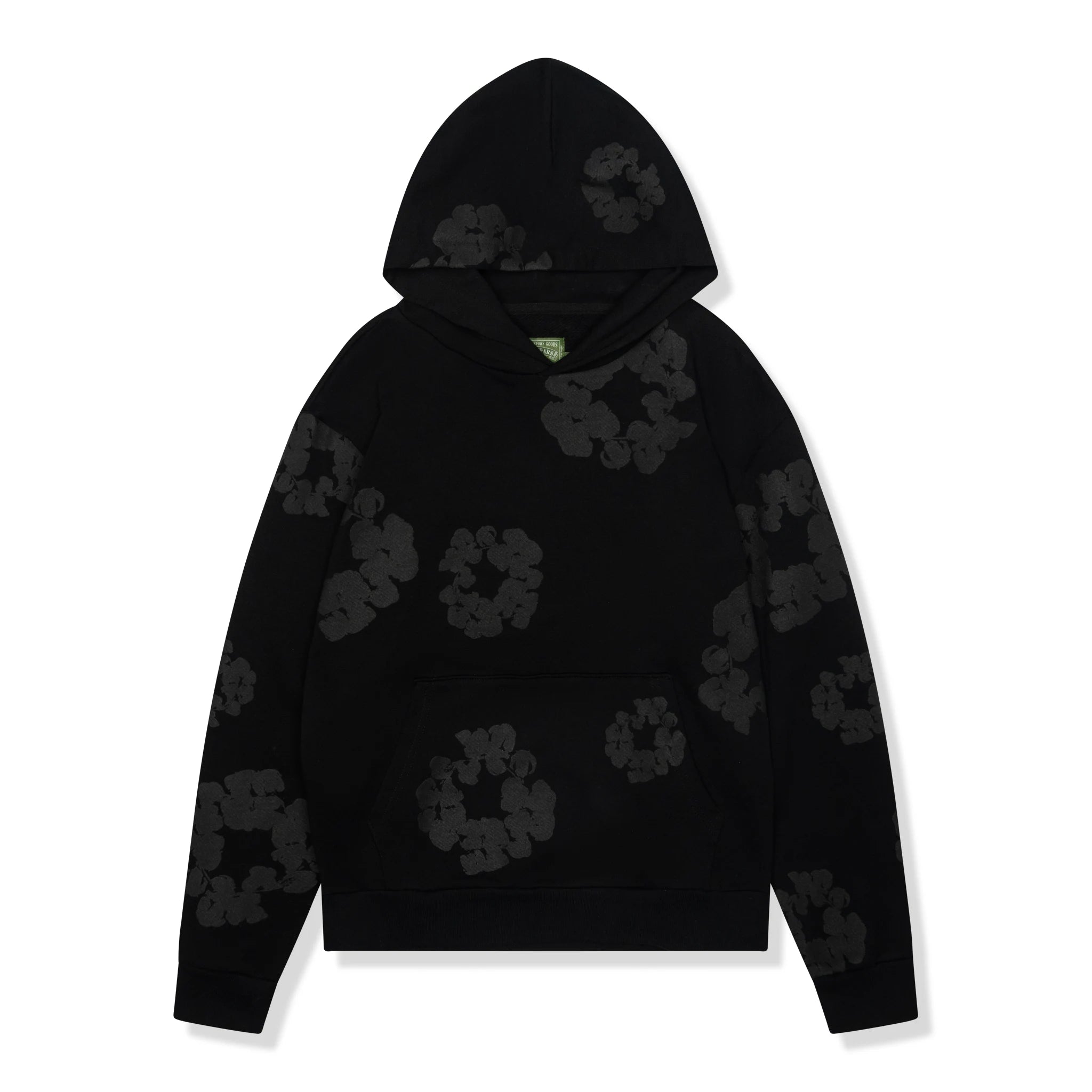 Front view of Denim Tears Cotton Wreath Black Monochrome Hoodie 5650 1SS240106CWHS BLAC