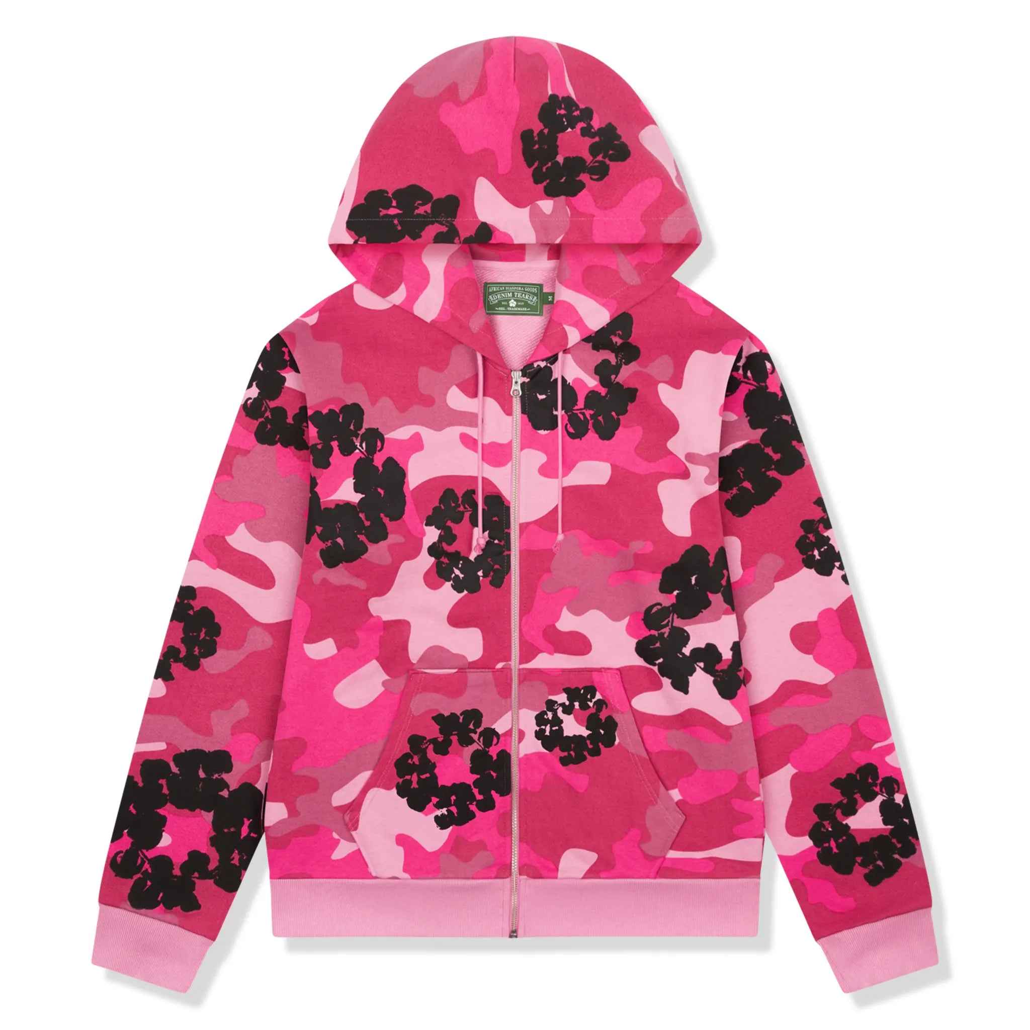 Front view of Denim Tears Pink Camo Cotton Wreath Zip-Up Hoodie 