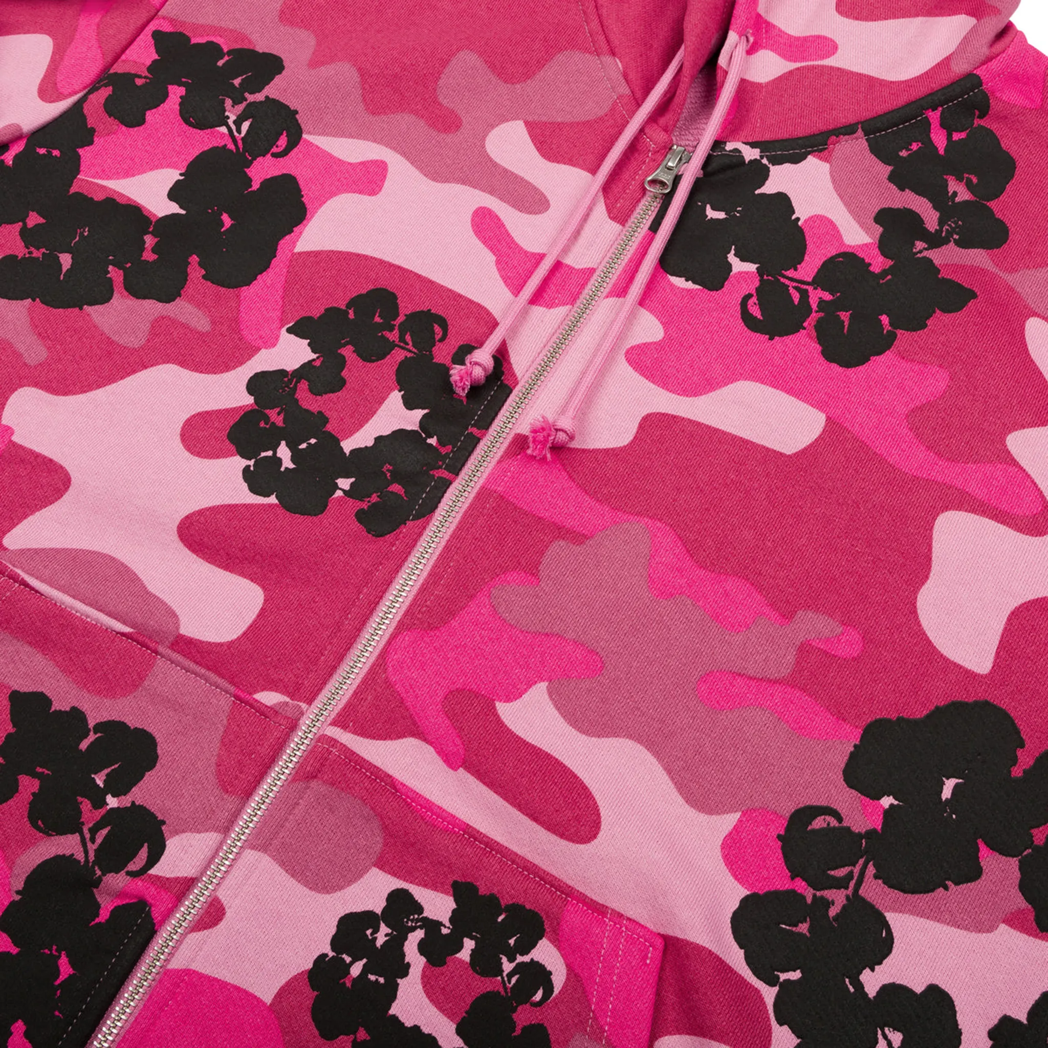 Detail view of Denim Tears Pink Camo Cotton Wreath Zip-Up Hoodie 