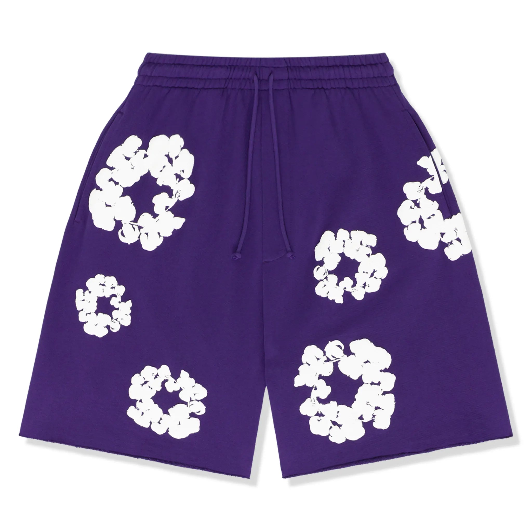 Front view of Denim Tears The Cotton Wreath Purple Shorts 402-200-30-PURP