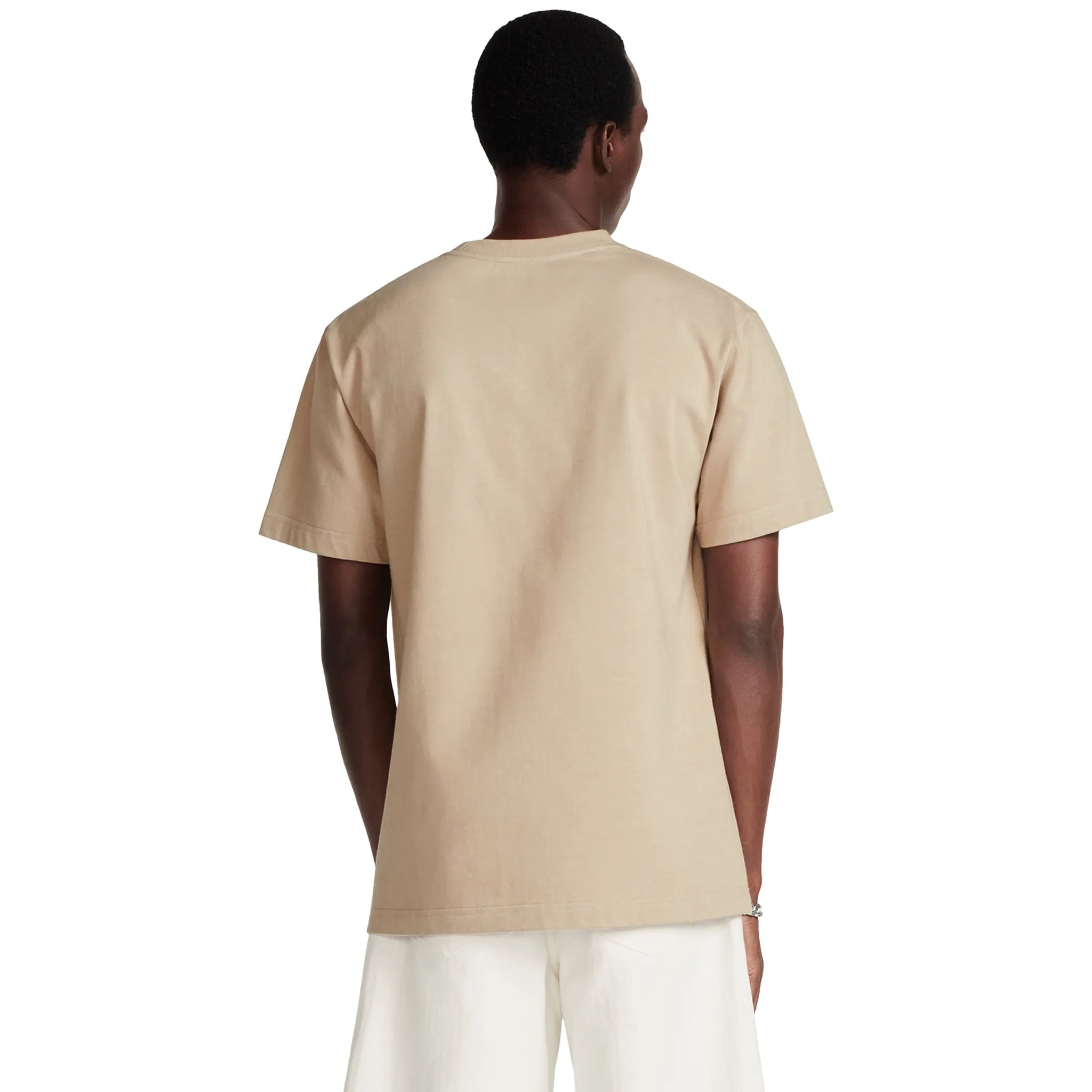 Model back view of Dior CD Icon Relaxed Fit Cotton Beige T Shirt 943J605F0554_C182