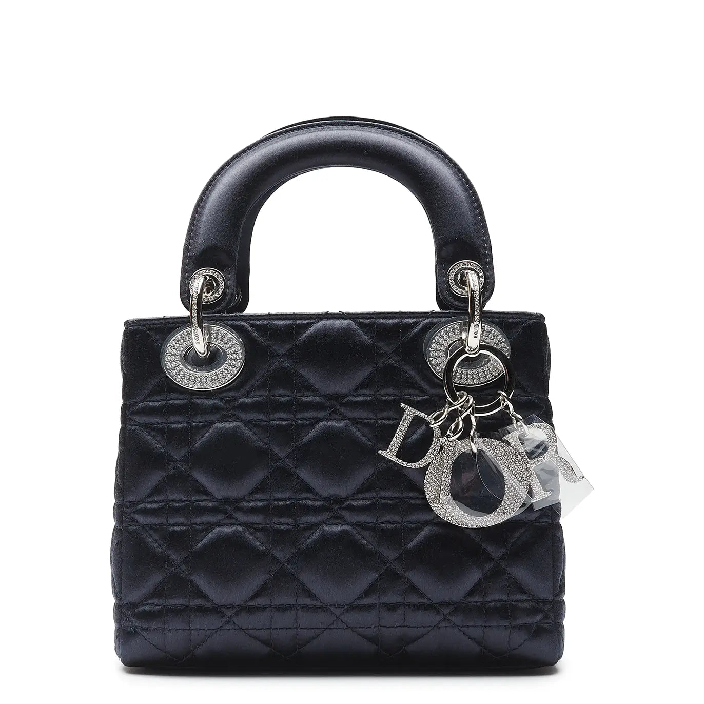 Front view of Dior Lady Dior Lady Diana Limited Edition Satin Blue Mini Handbag