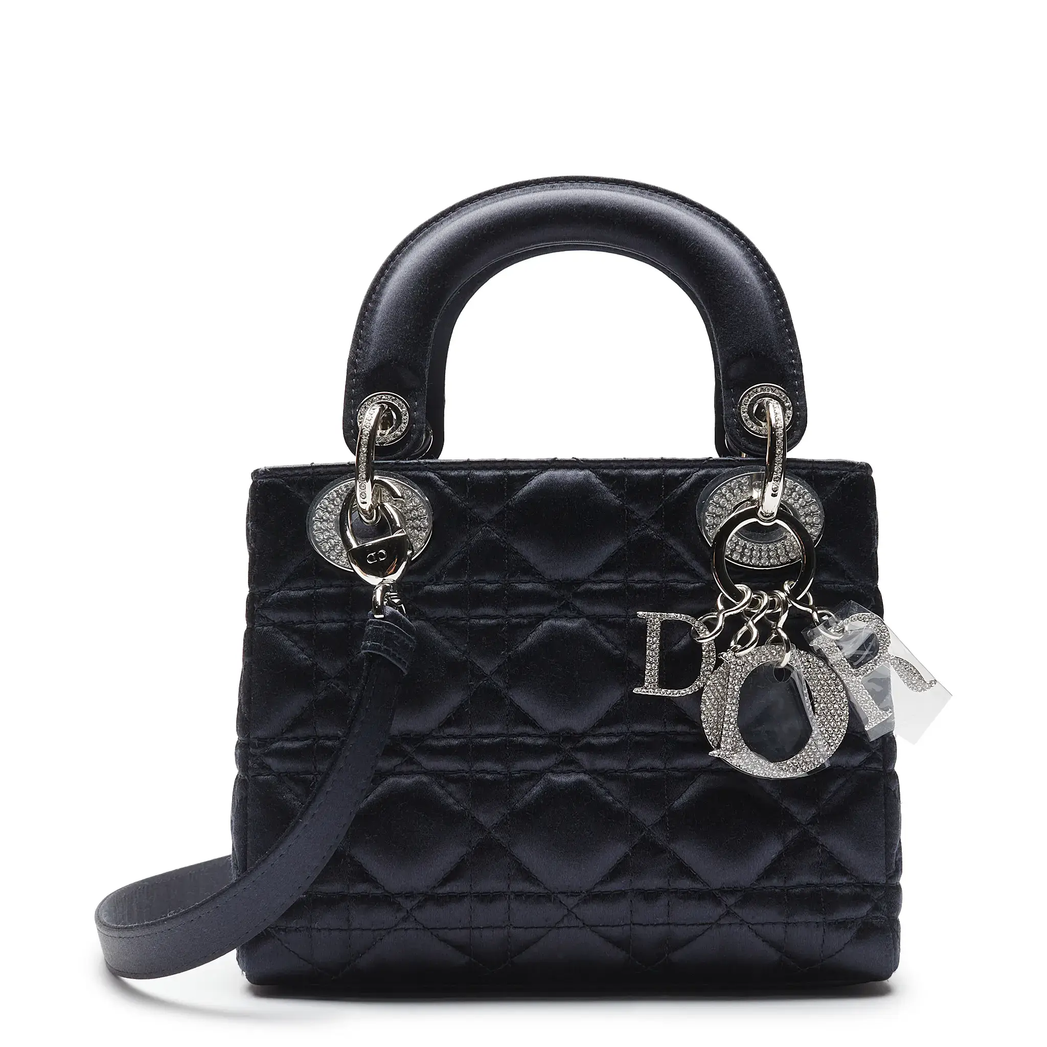 Front view of Dior Lady Dior Lady Diana Limited Edition Satin Blue Mini Handbag