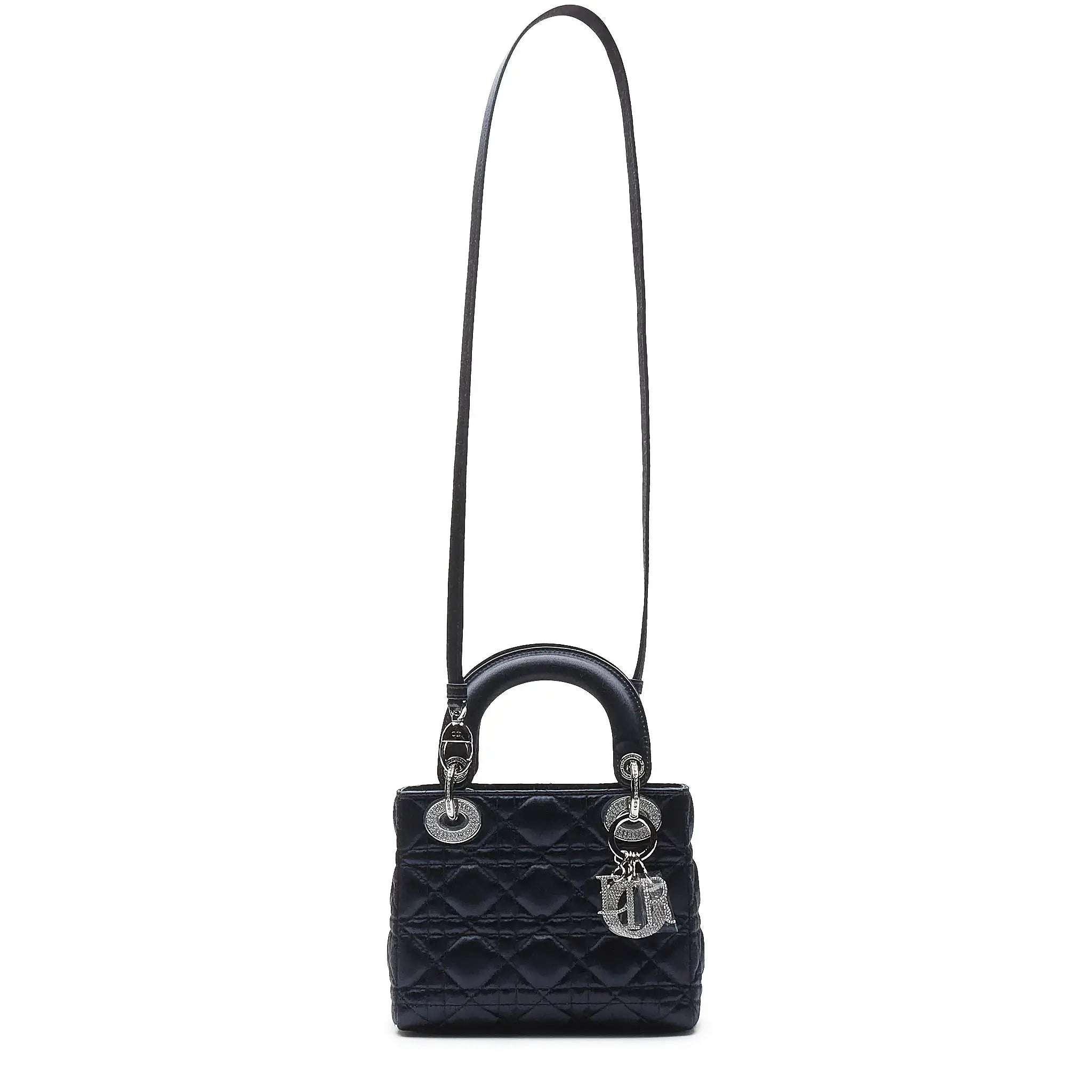 Front view of Dior Lady Dior Lady Diana Limited Edition Satin Blue Mini Handbag