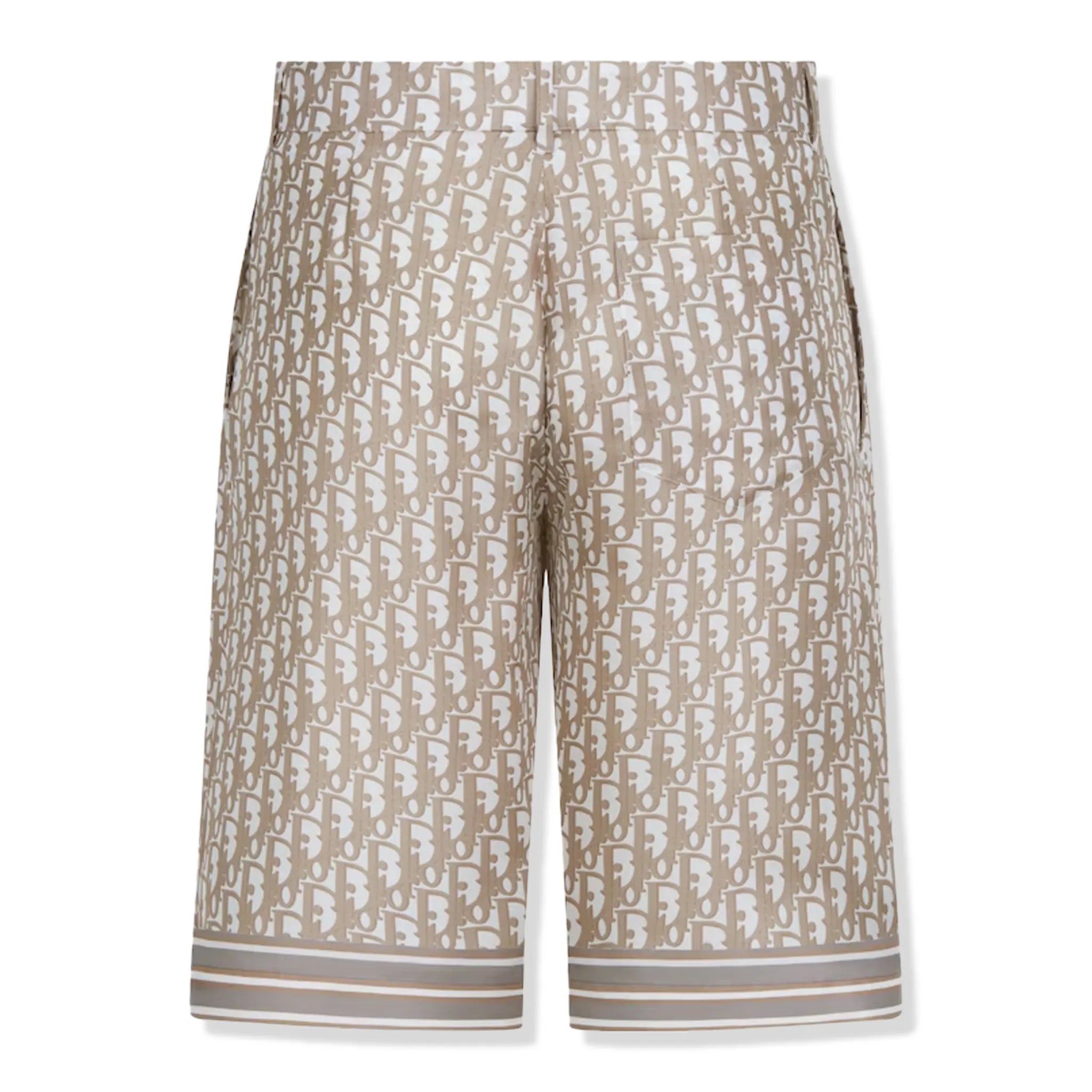 Back view of Dior Oblique Bermuda Beige Silk Twill Shorts 013C121B4751_C181