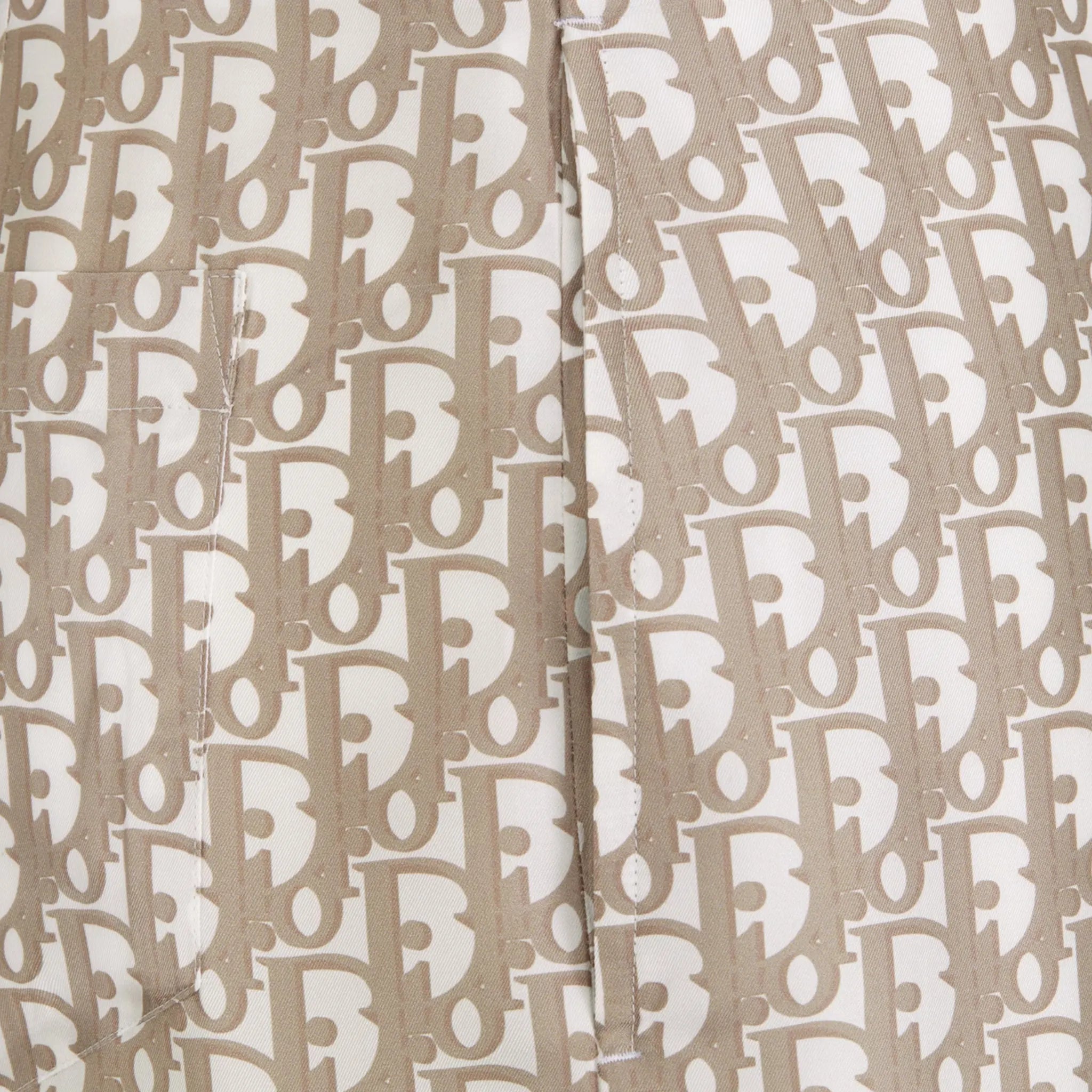 Detail view of Dior Oblique Bermuda Beige Silk Twill Shorts 013C121B4751_C181