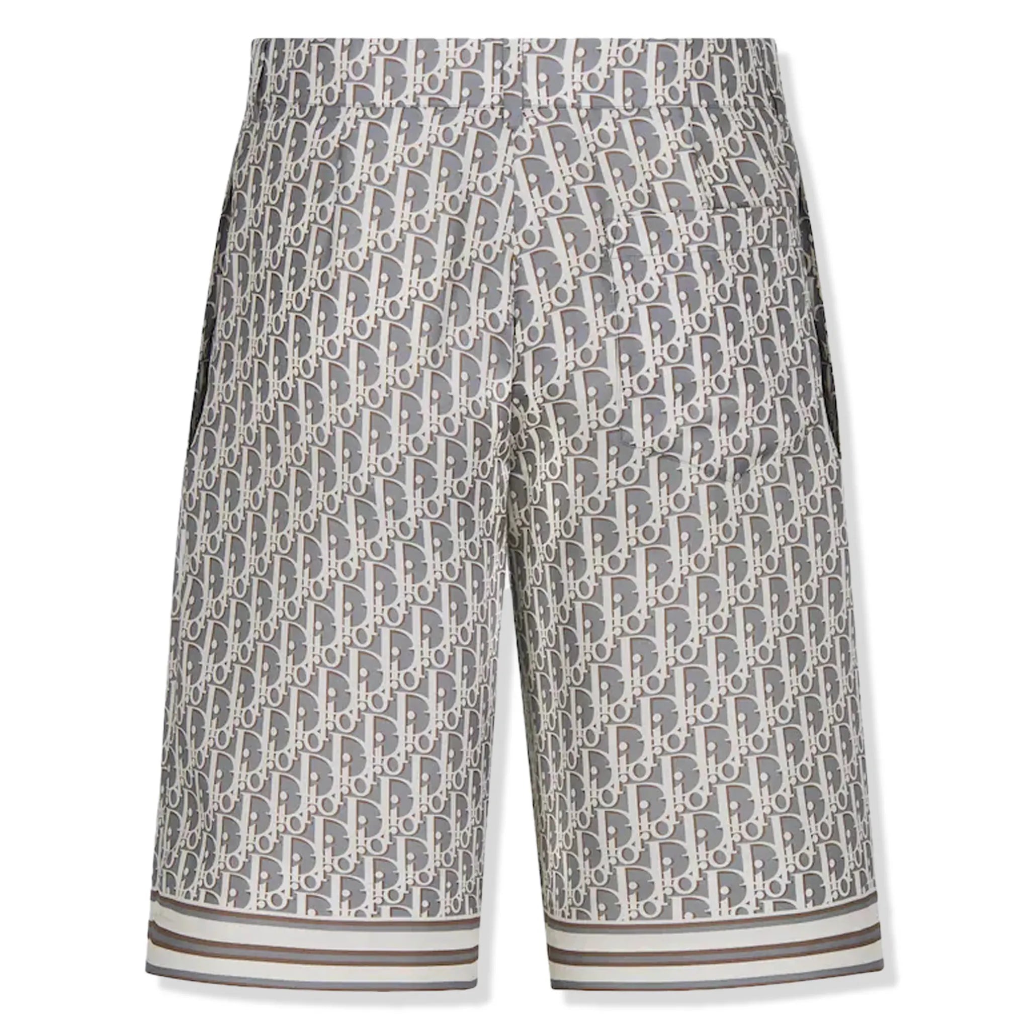 Back view of Dior Oblique Bermuda Grey Silk Twill Shorts 013C121B4751_C881