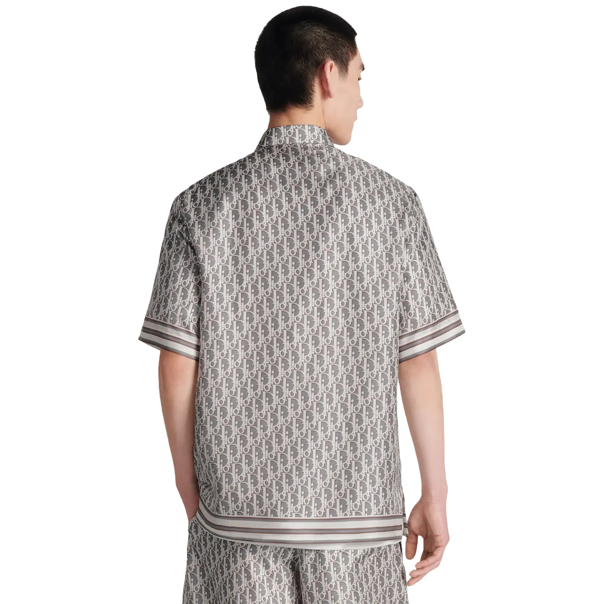 Back Detail view of Dior Oblique Short Sleeved Grey Silk Twill Shirt 193C545A4751_C881