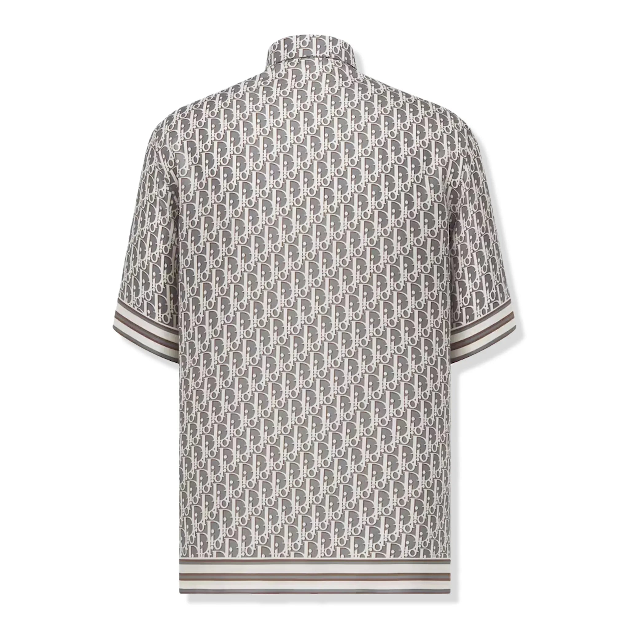 Back view of Dior Oblique Short Sleeved Grey Silk Twill Shirt 193C545A4751_C881