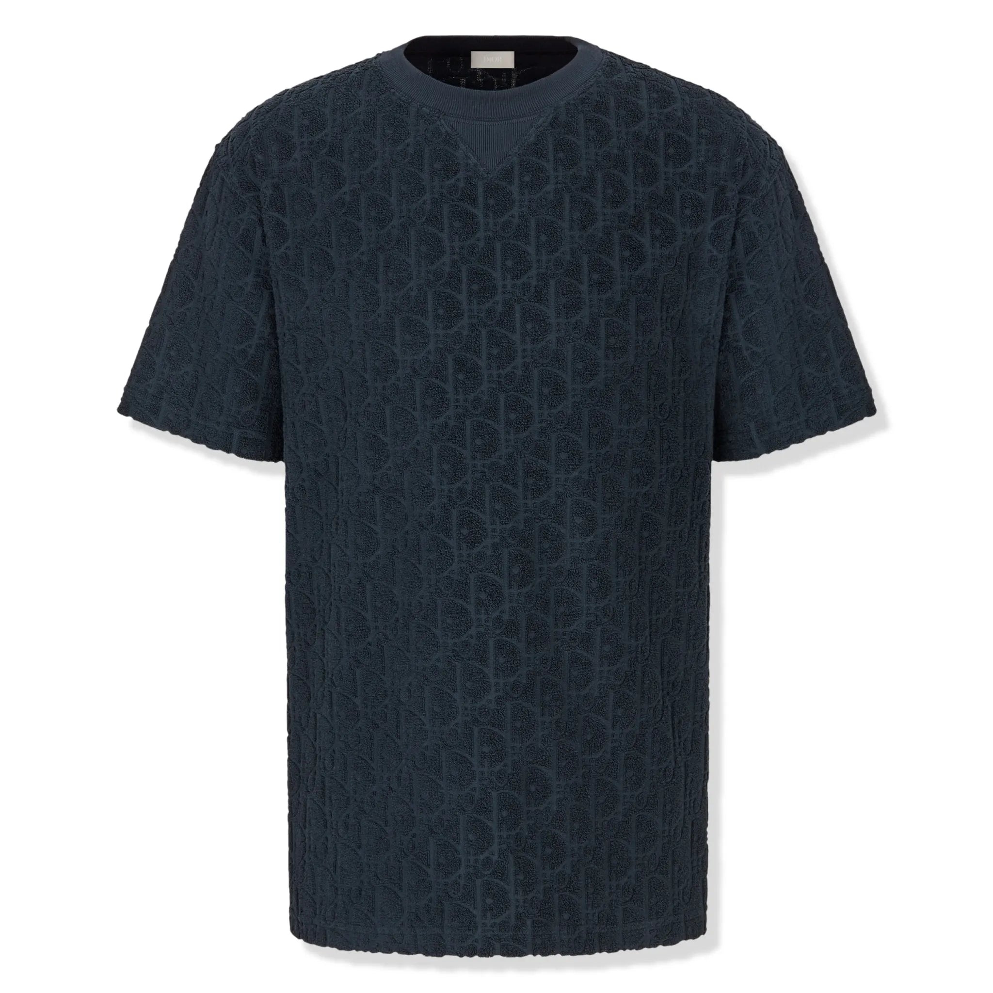 Front view of Dior Oblique Towelling Navy T Shirt