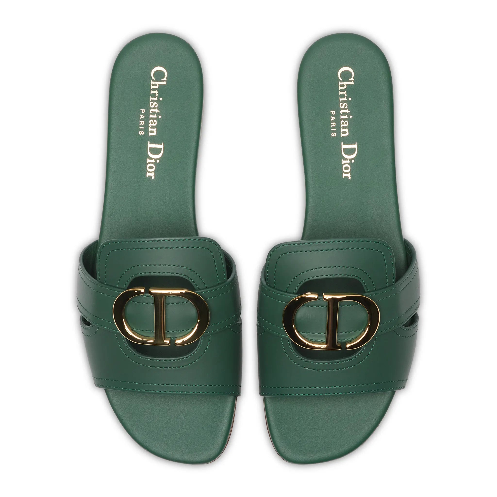 Top side view of Dior Or 30 Montaigne Green Slides