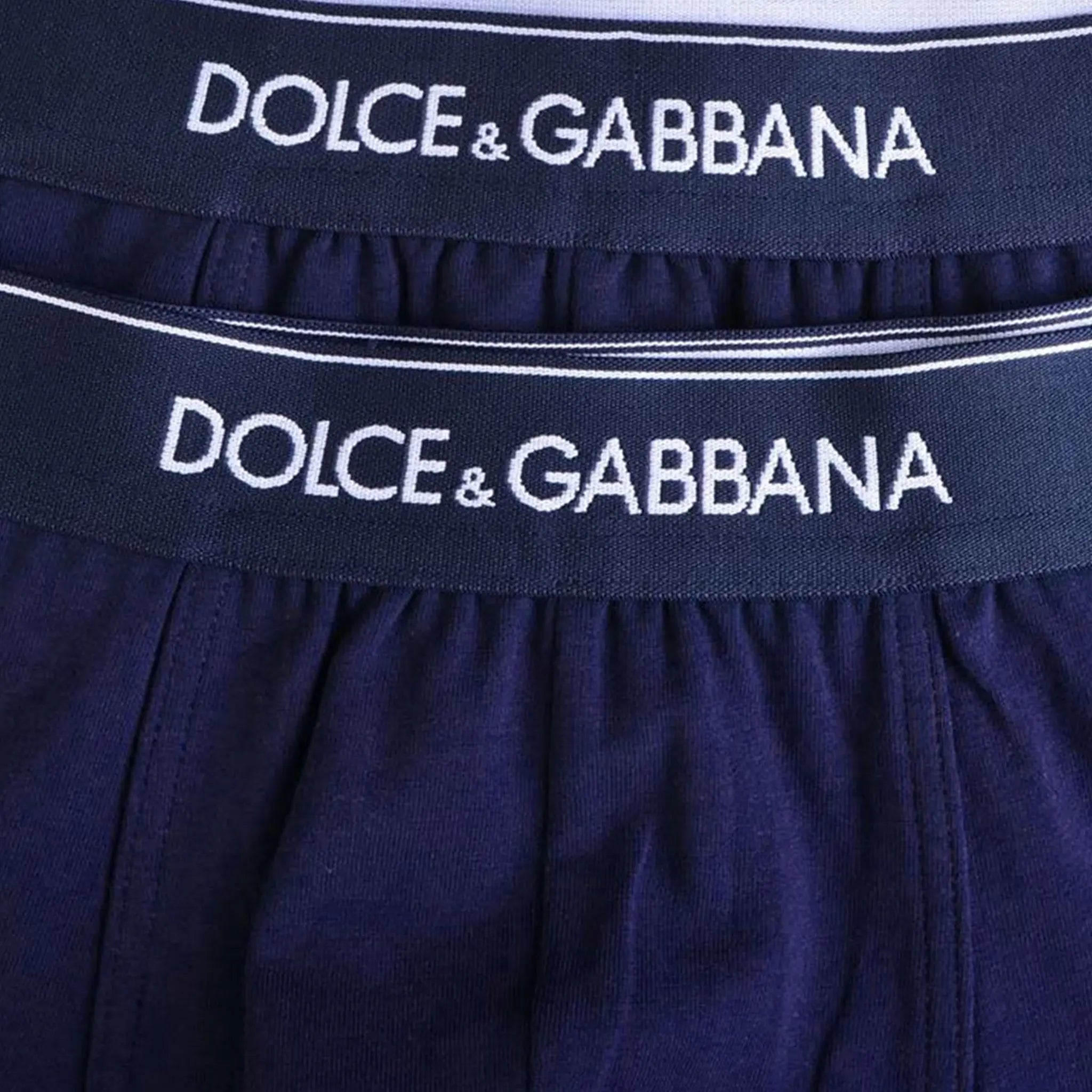 Detail view of Dolce & Gabbana Two Pack Stretch Cotton Navy Blue Boxers