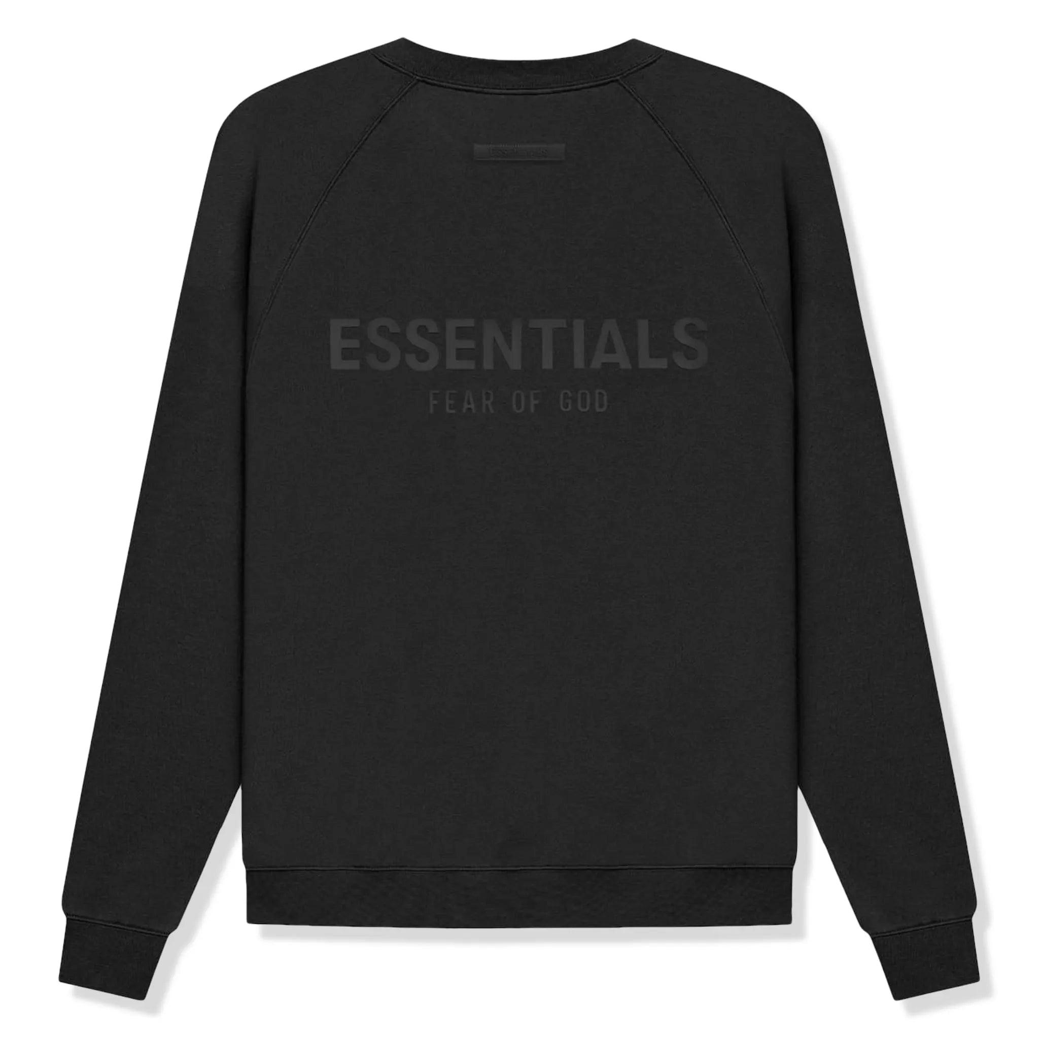 Back view of Fear of God Essentials Black Crewneck (SS21)