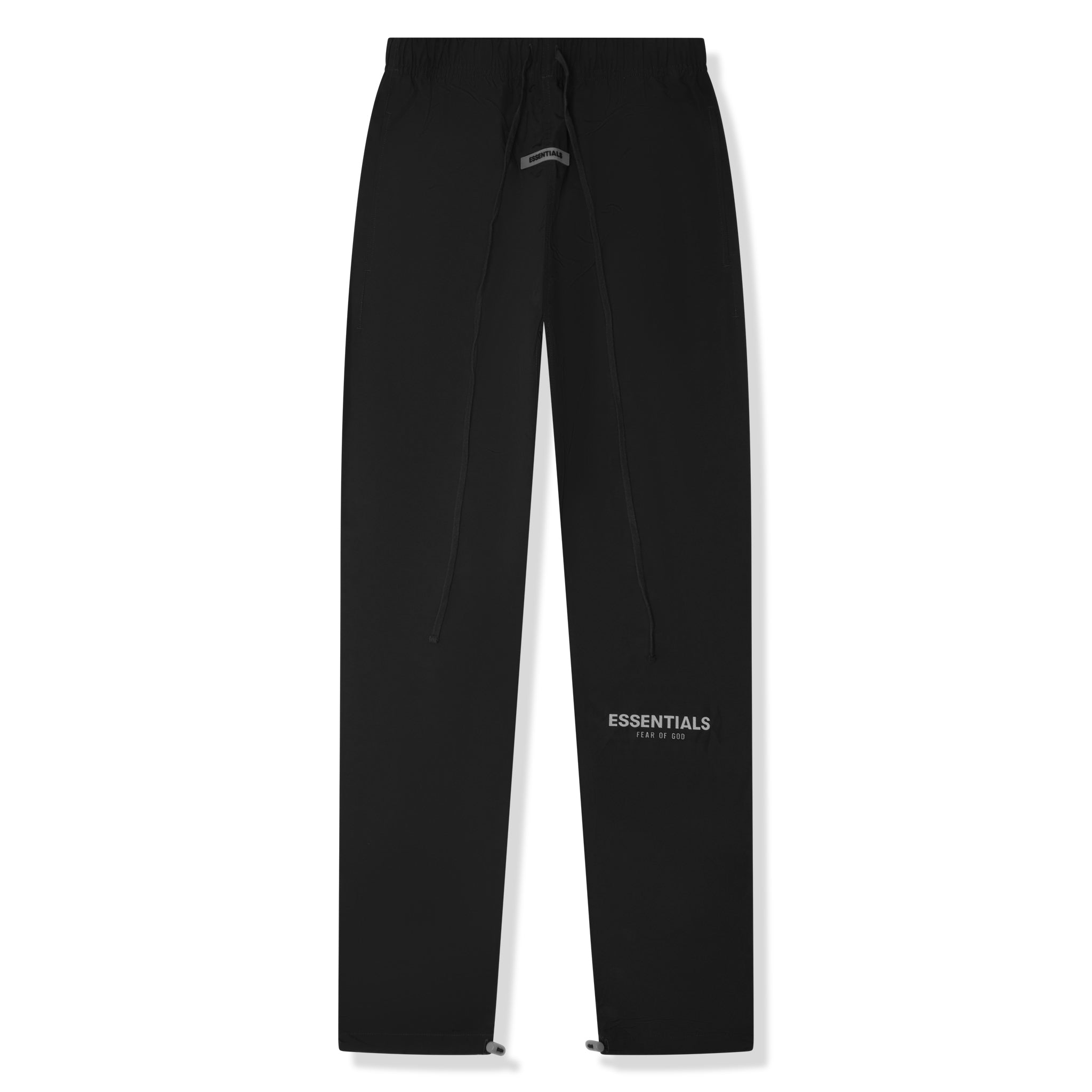 Front view of Pull on pants with an encased elastic waistband Black Nylon Track Pants