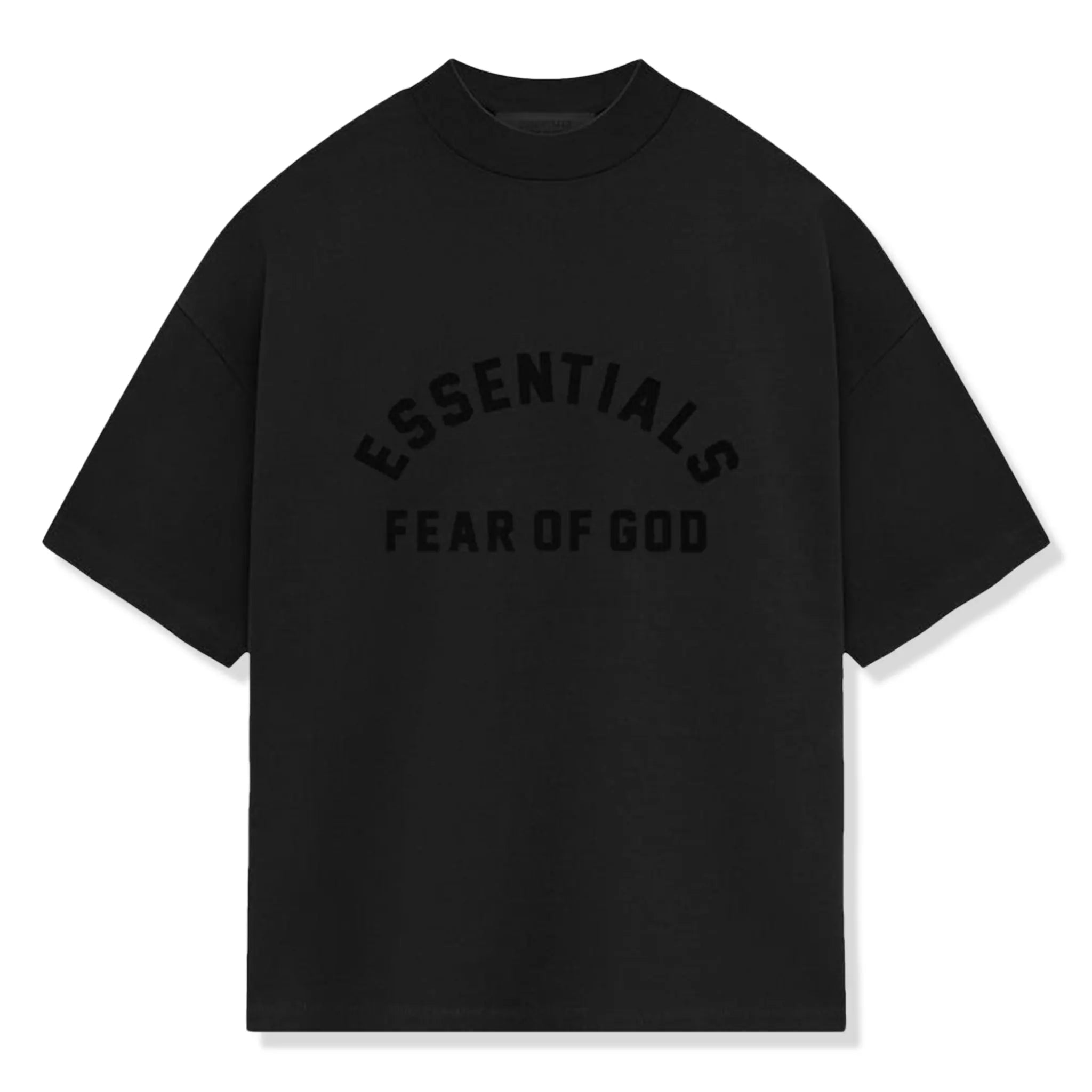 Front view of Fear Of God Essentials Heavy Jersey Crewneck Jet Black T Shirt 125SP242004F