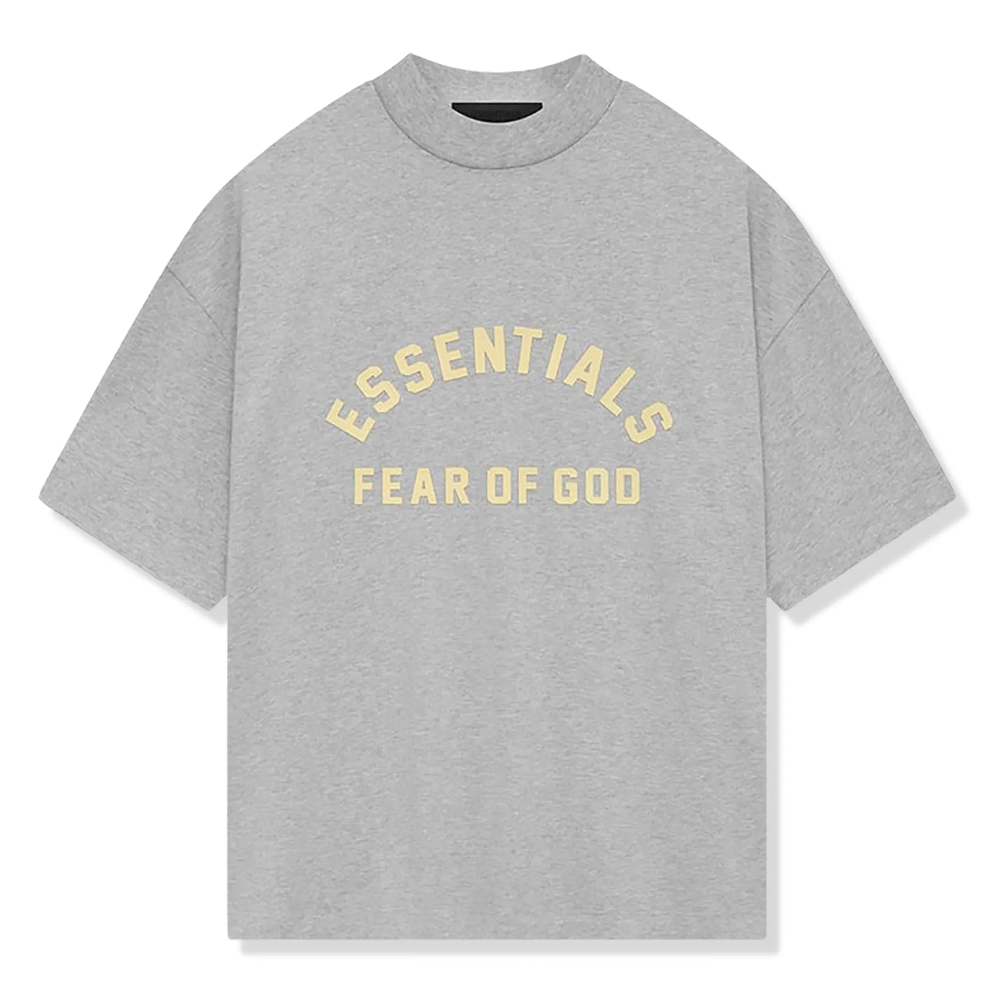 Front view of Fear Of God Essentials Heavy Jersey Crewneck Light Heather Grey T Shirt 125SP242006F