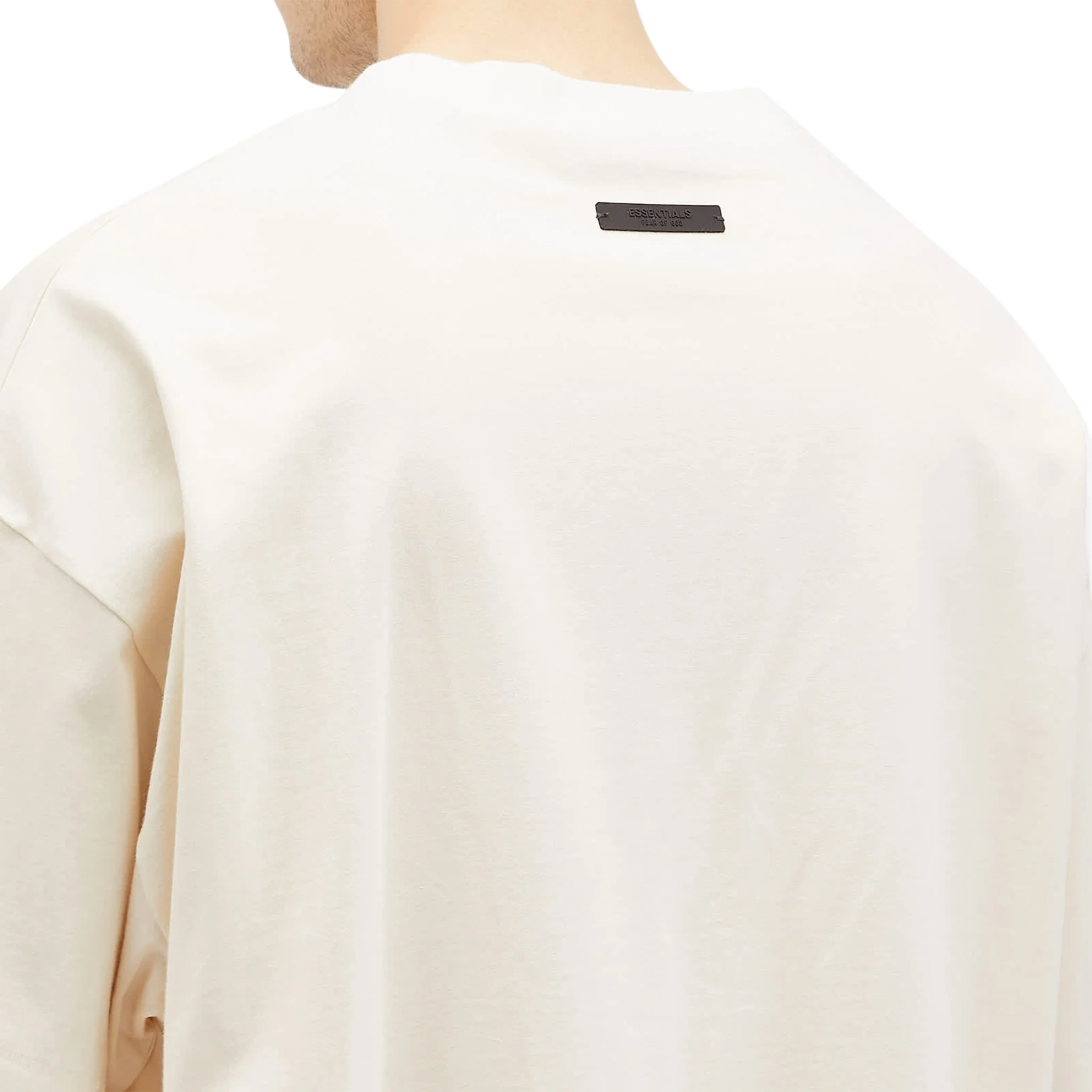 Model back detail view of Fear Of God Essentials Jersey Crewneck Shell T Shirt (FW24)