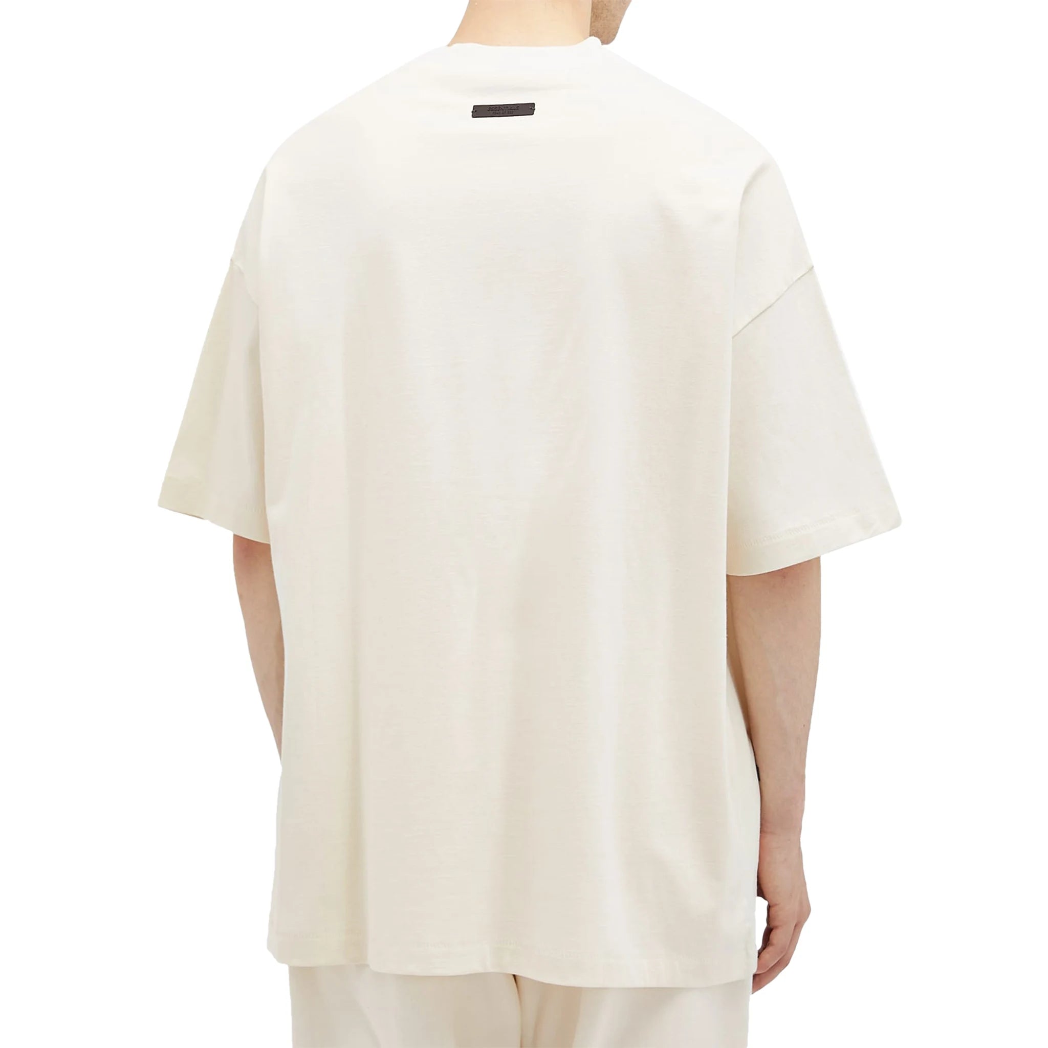 Model back view of Fear Of God Essentials Jersey Crewneck Shell T Shirt (FW24)