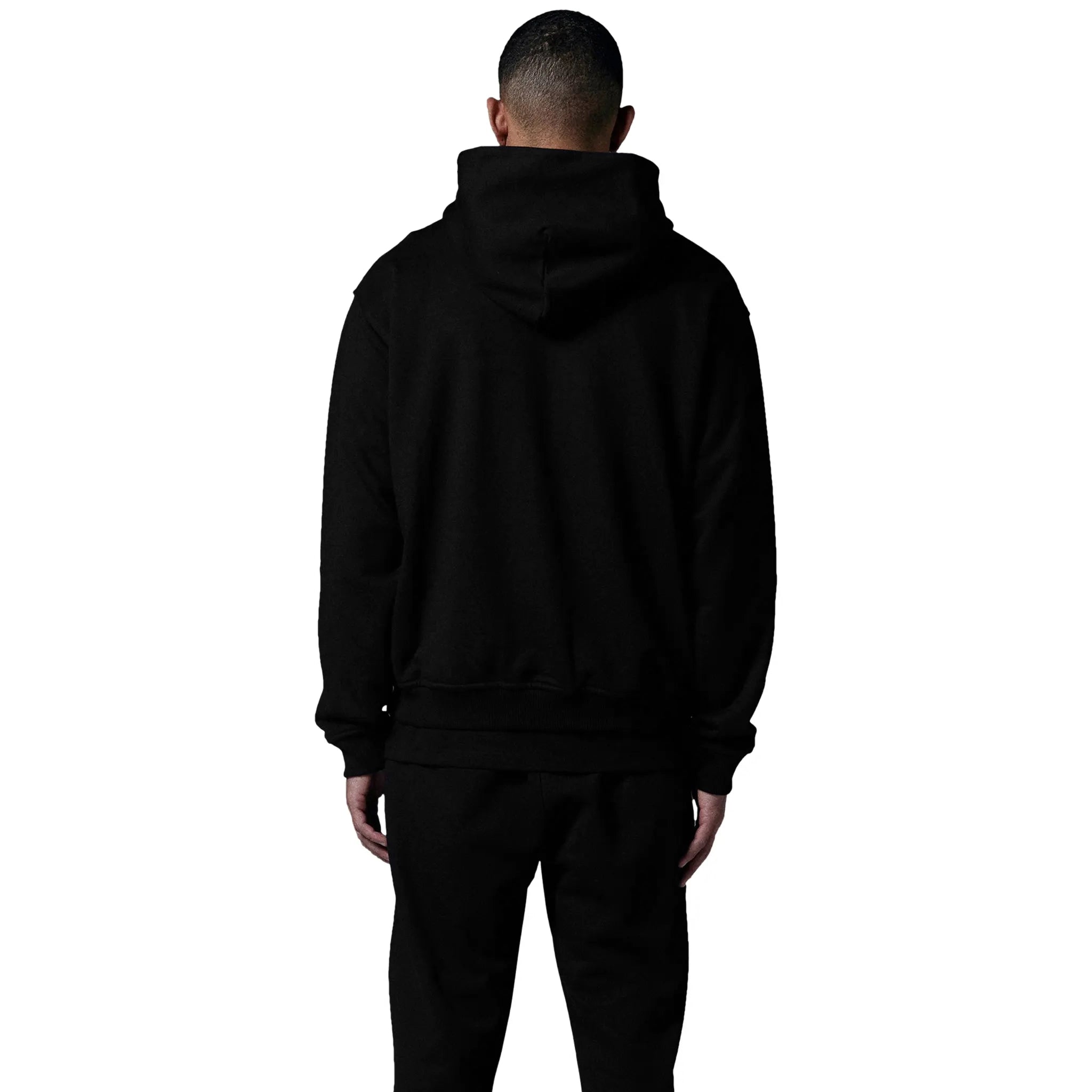 Model back view of Human Race Human Jet Black Hoodie