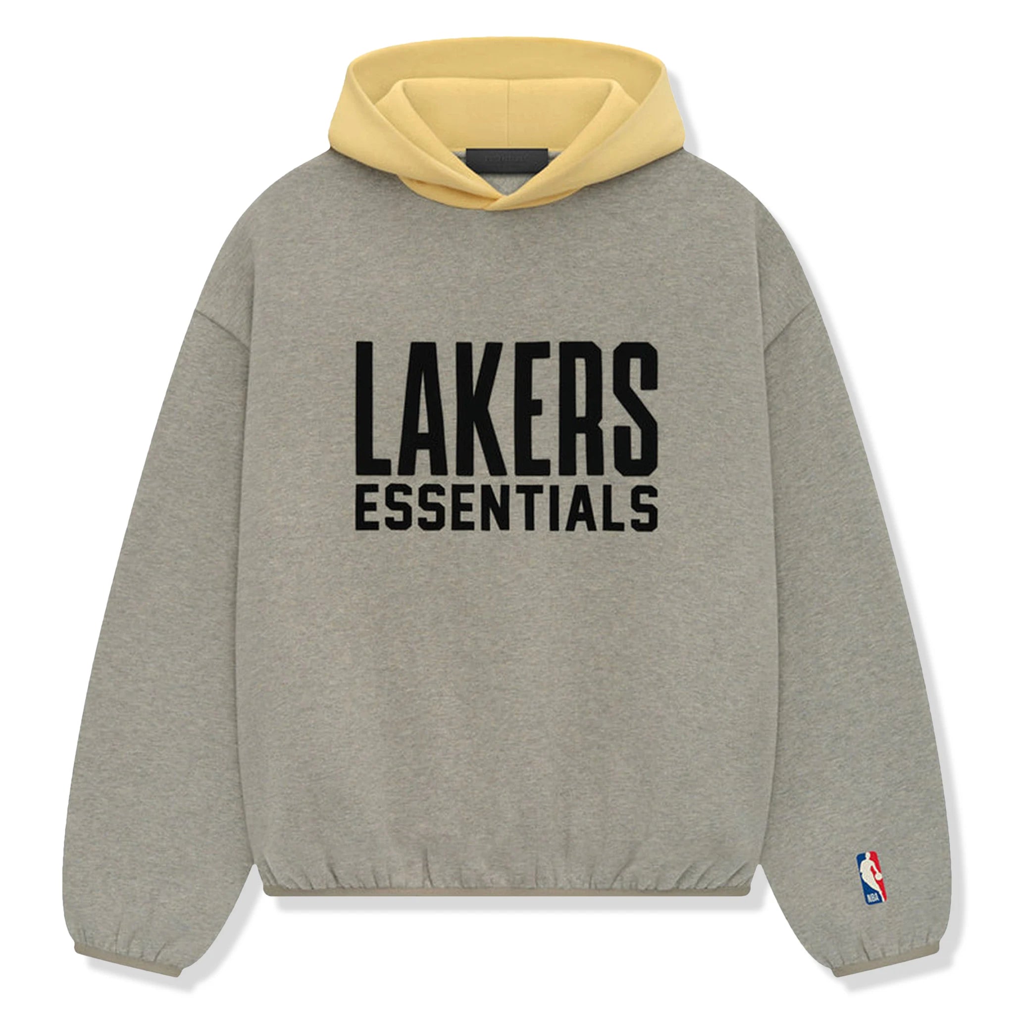 Front view of Fear Of God Essentials x Lakers Warm Heather Hoodie 192AL246305F