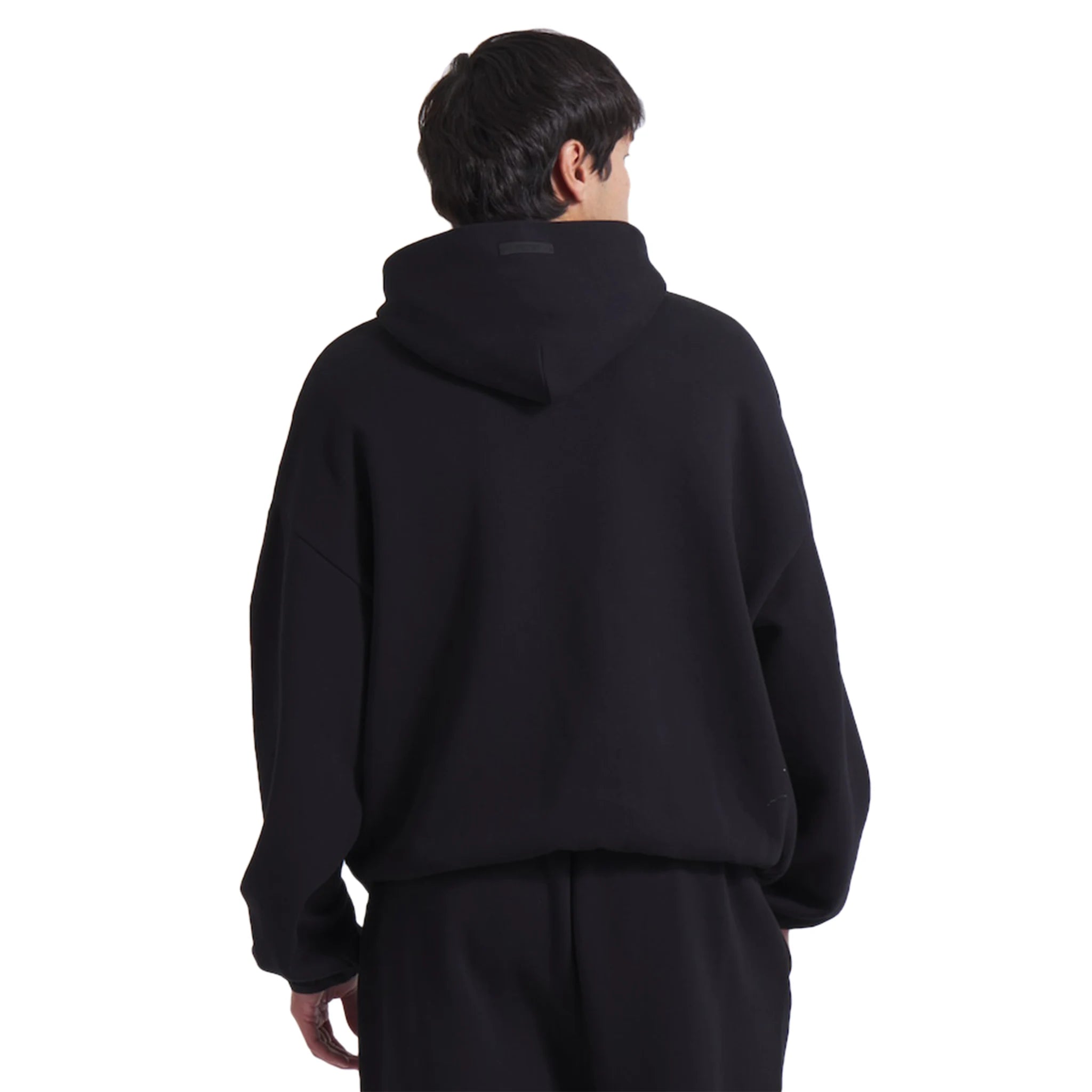 Model view of Fear Of God Essentials x NBA Black Hoodie 192AL246401F