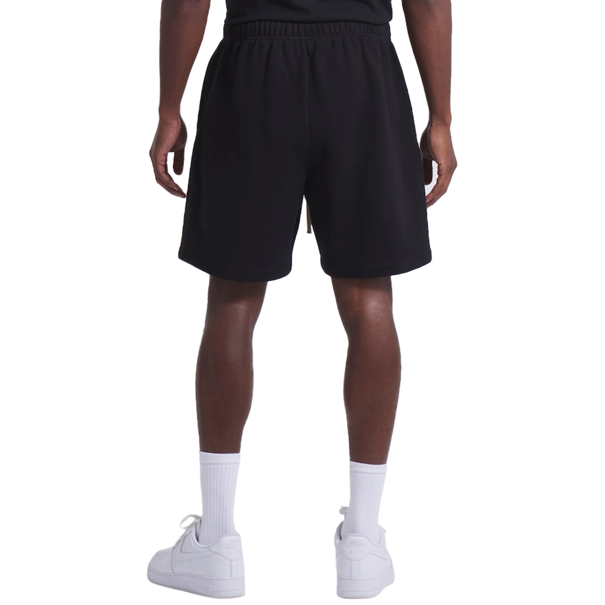 Model back view of Fear Of God Essentials x NBA Black Shorts 160AL244001F