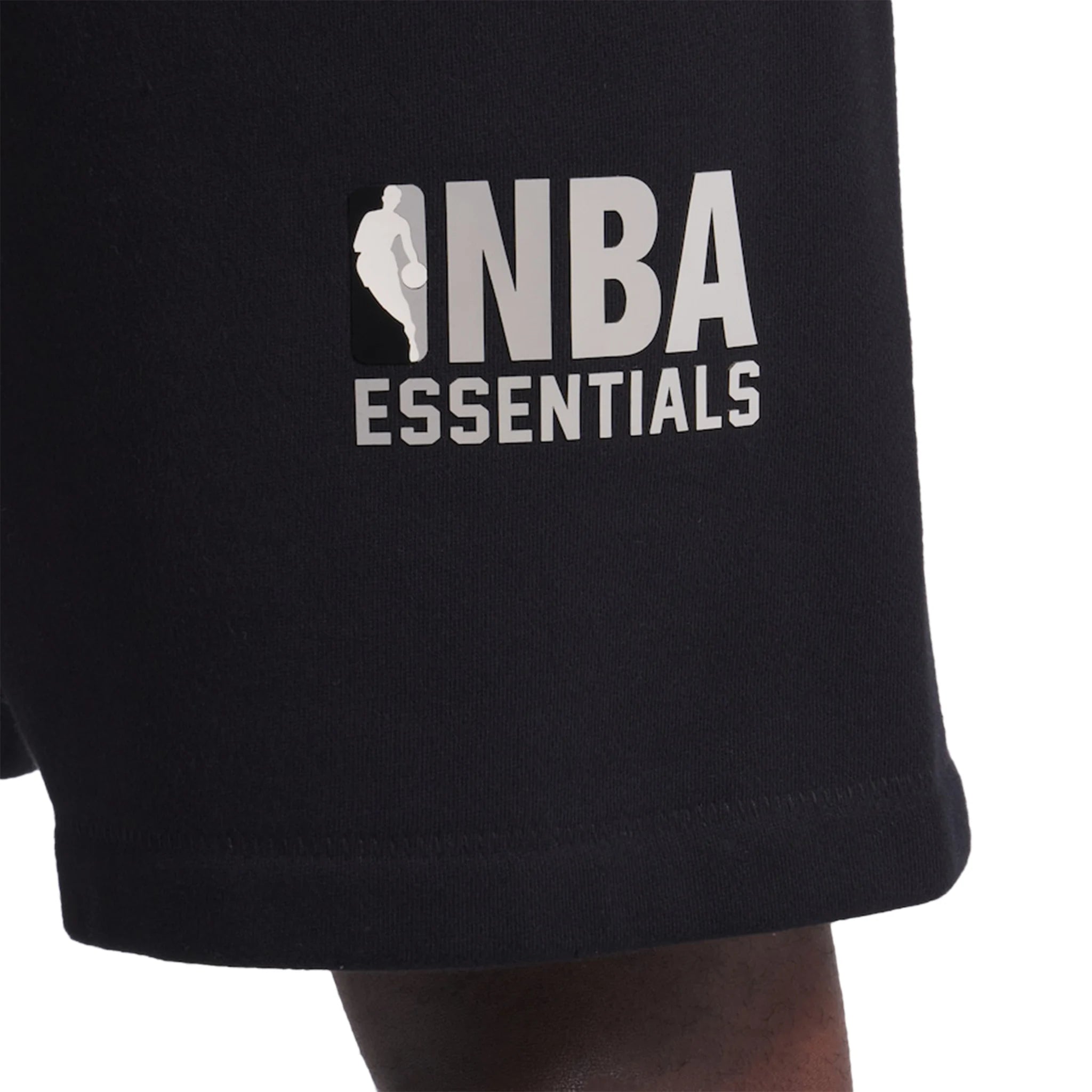 Model detail view of Fear Of God Essentials x NBA Black Shorts 160AL244001F