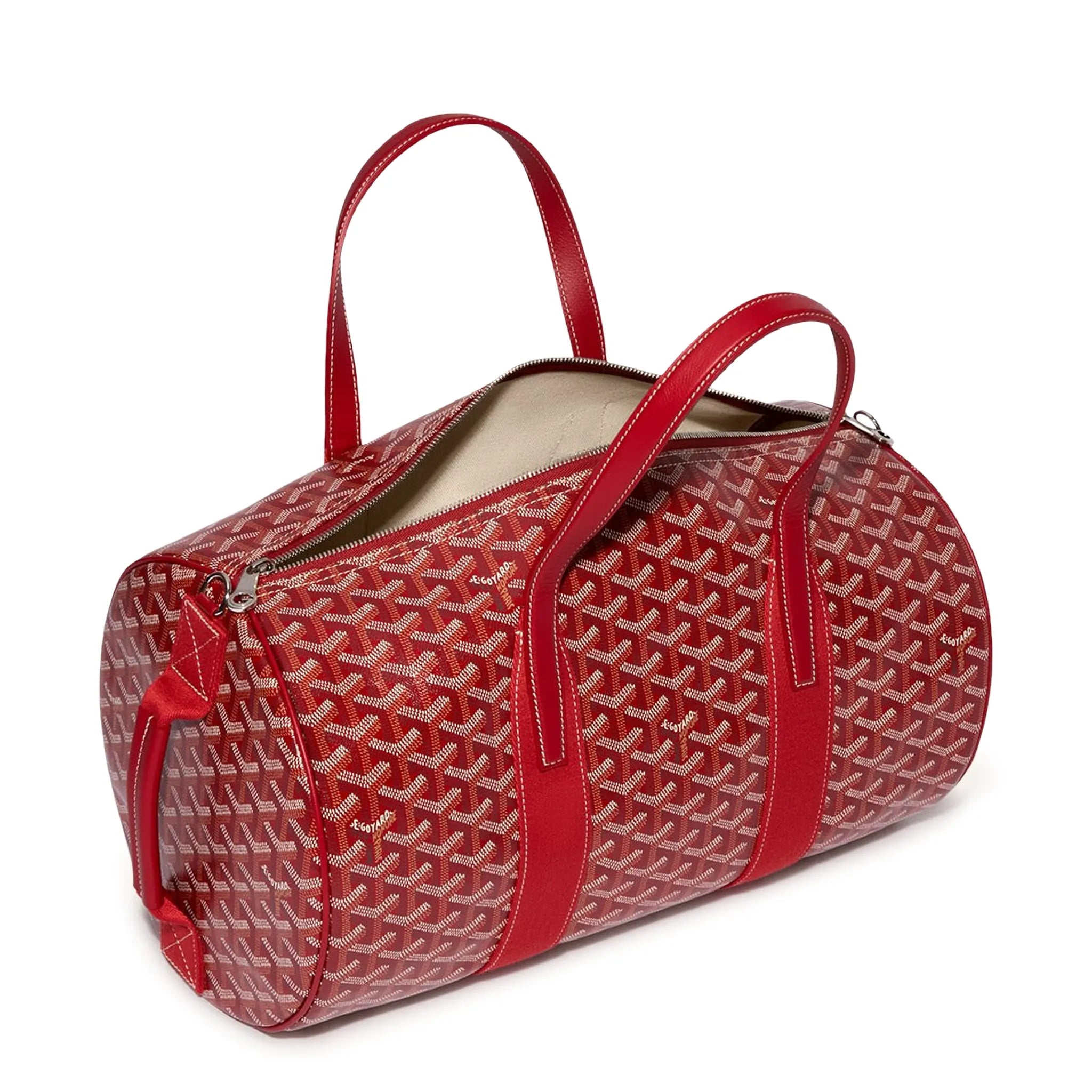 Side view of Goyard Barrel 40 Sports Bag Red BARREL040TY02CL02P