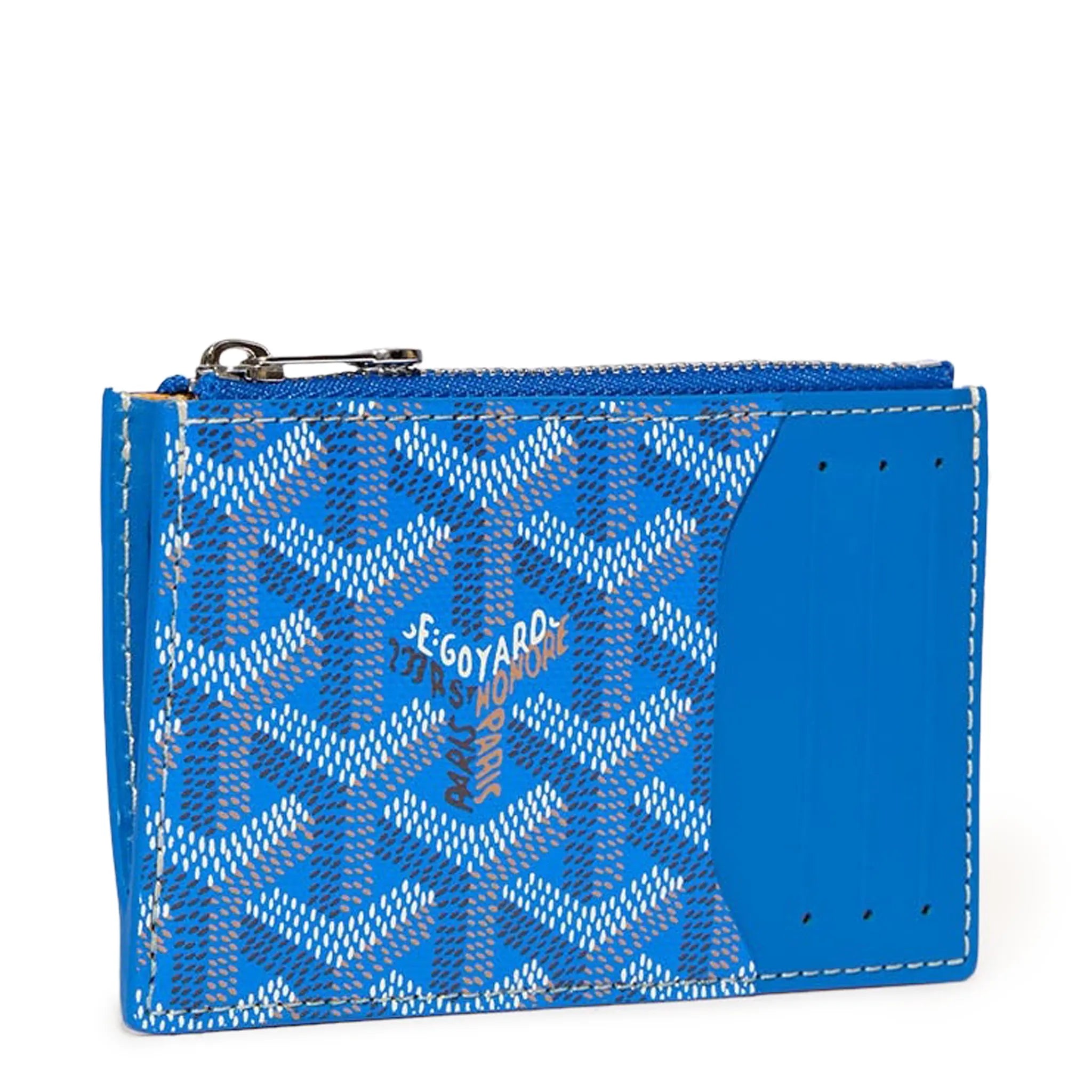 Front view of Goyard Bourbon Zipped Sky Blue Card Holder BOURBOPMLTY10CL10P