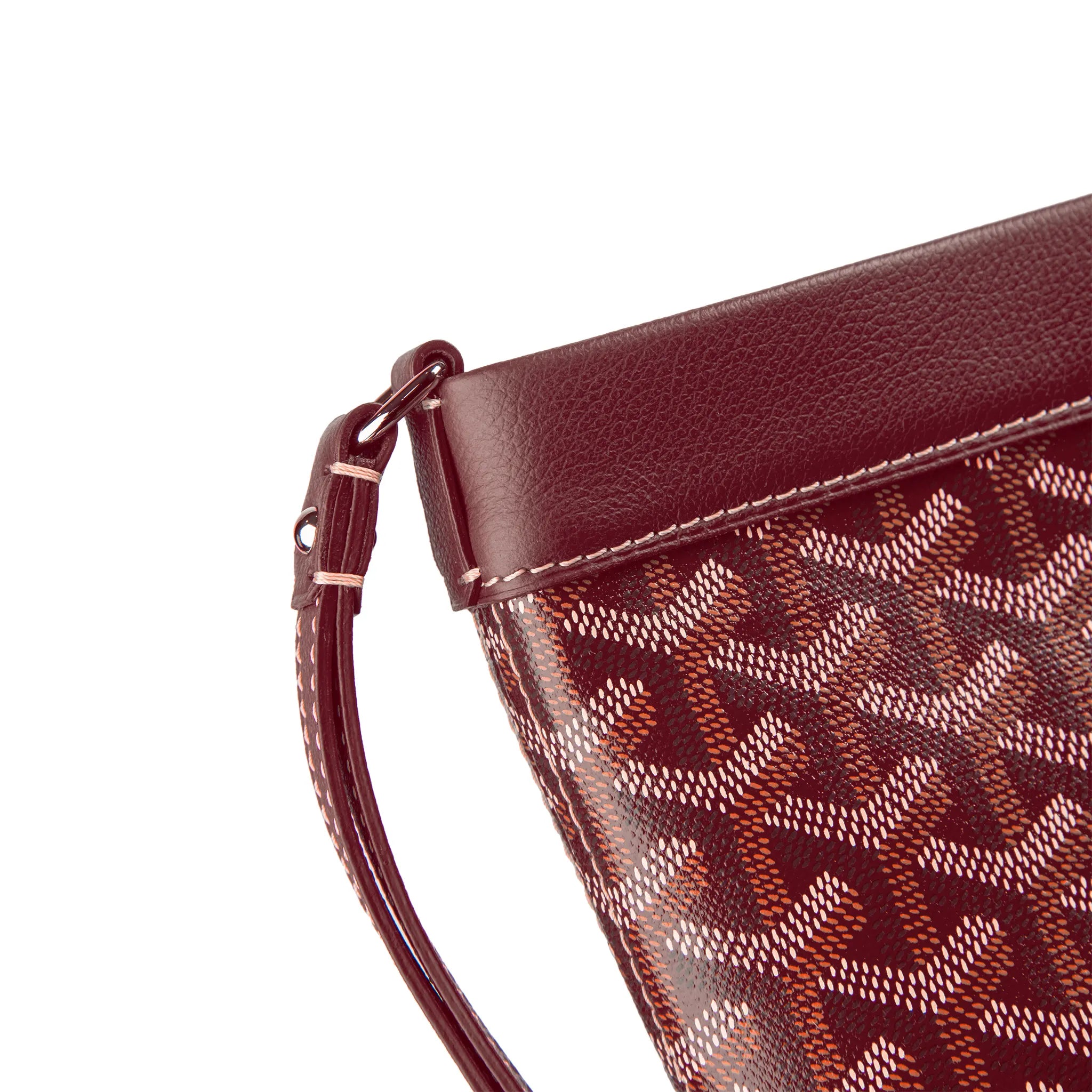 Corner detail view of Goyard Conti Burgundy Pouch