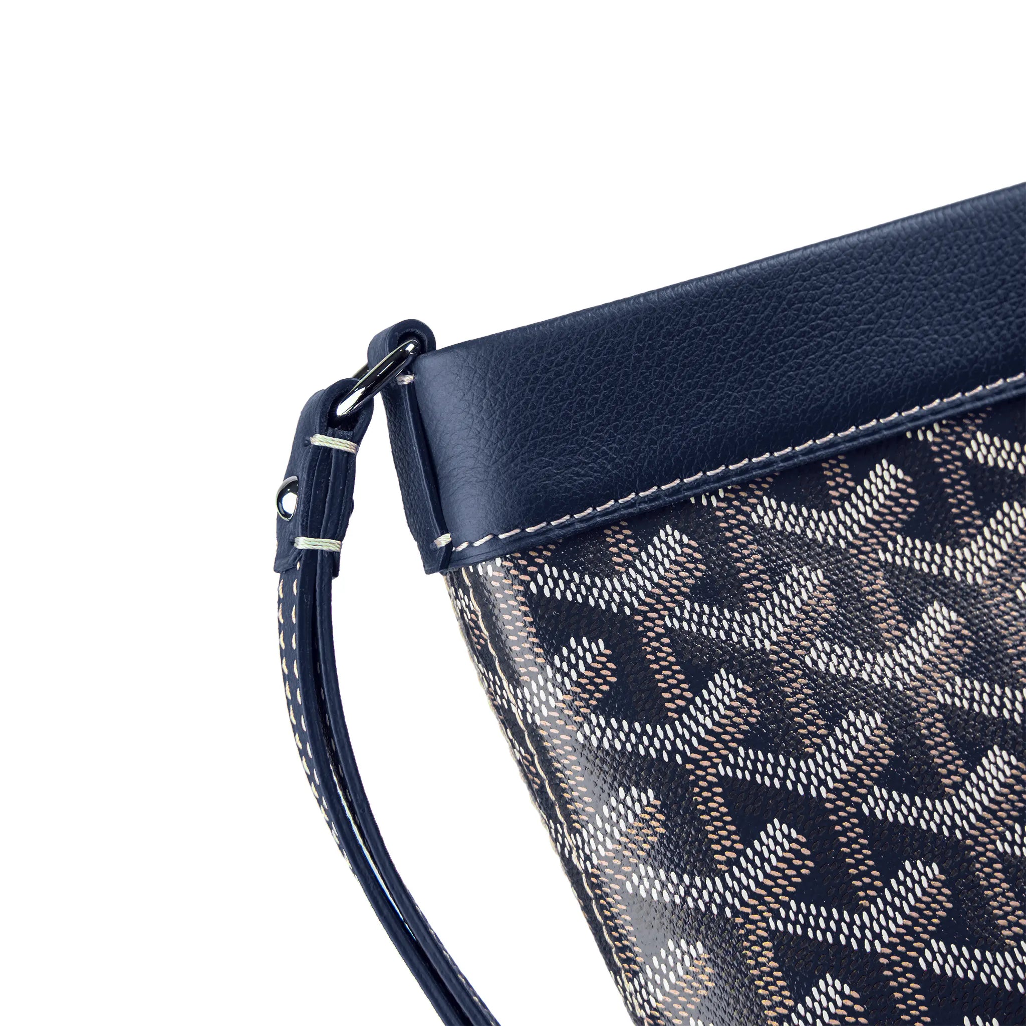Corner view of Goyard Conti Navy Blue Pouch 