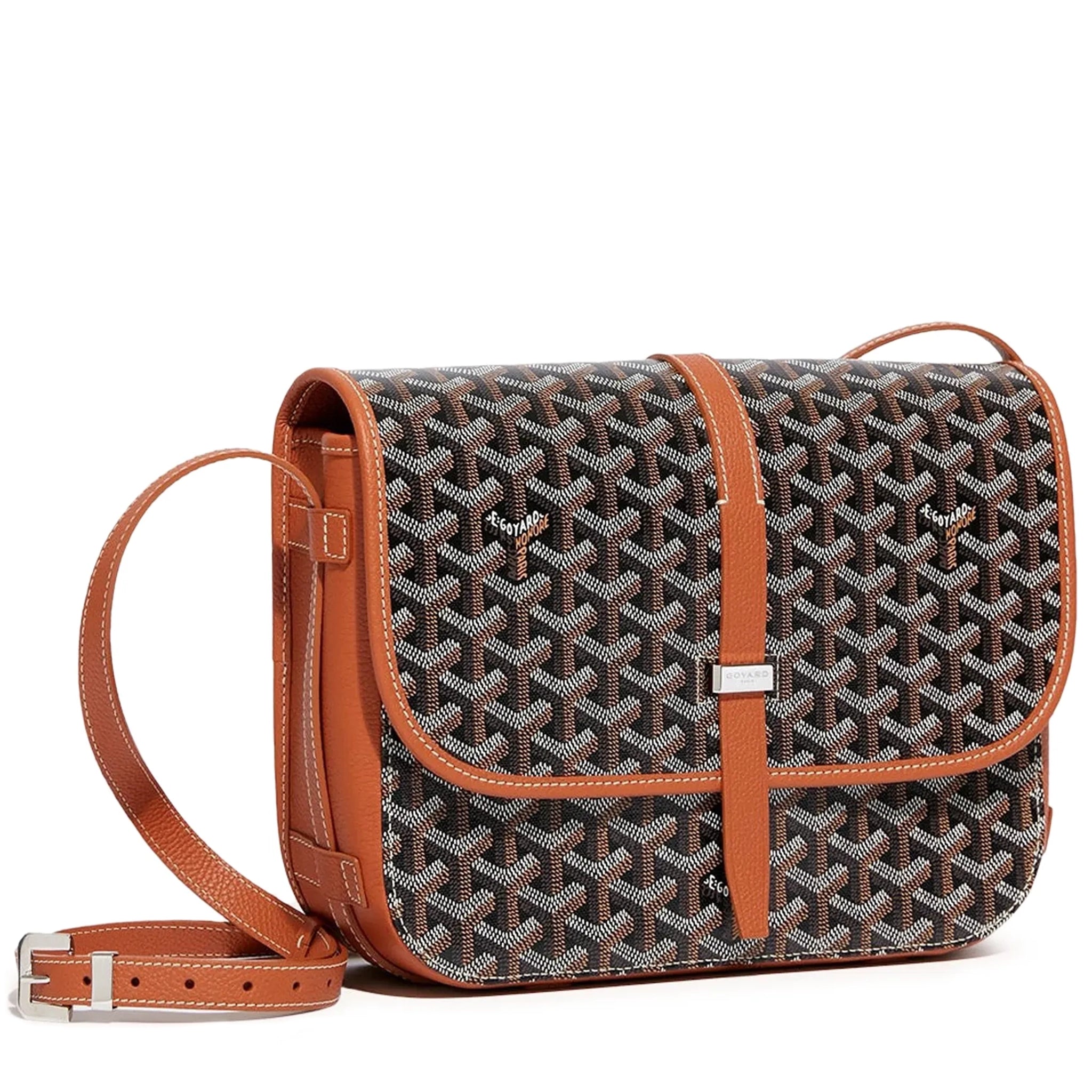 Front view of Goyard Goyardine Belvedere II Black Tan MM pre-owned Bag BELVE3MMLTY01CG03P