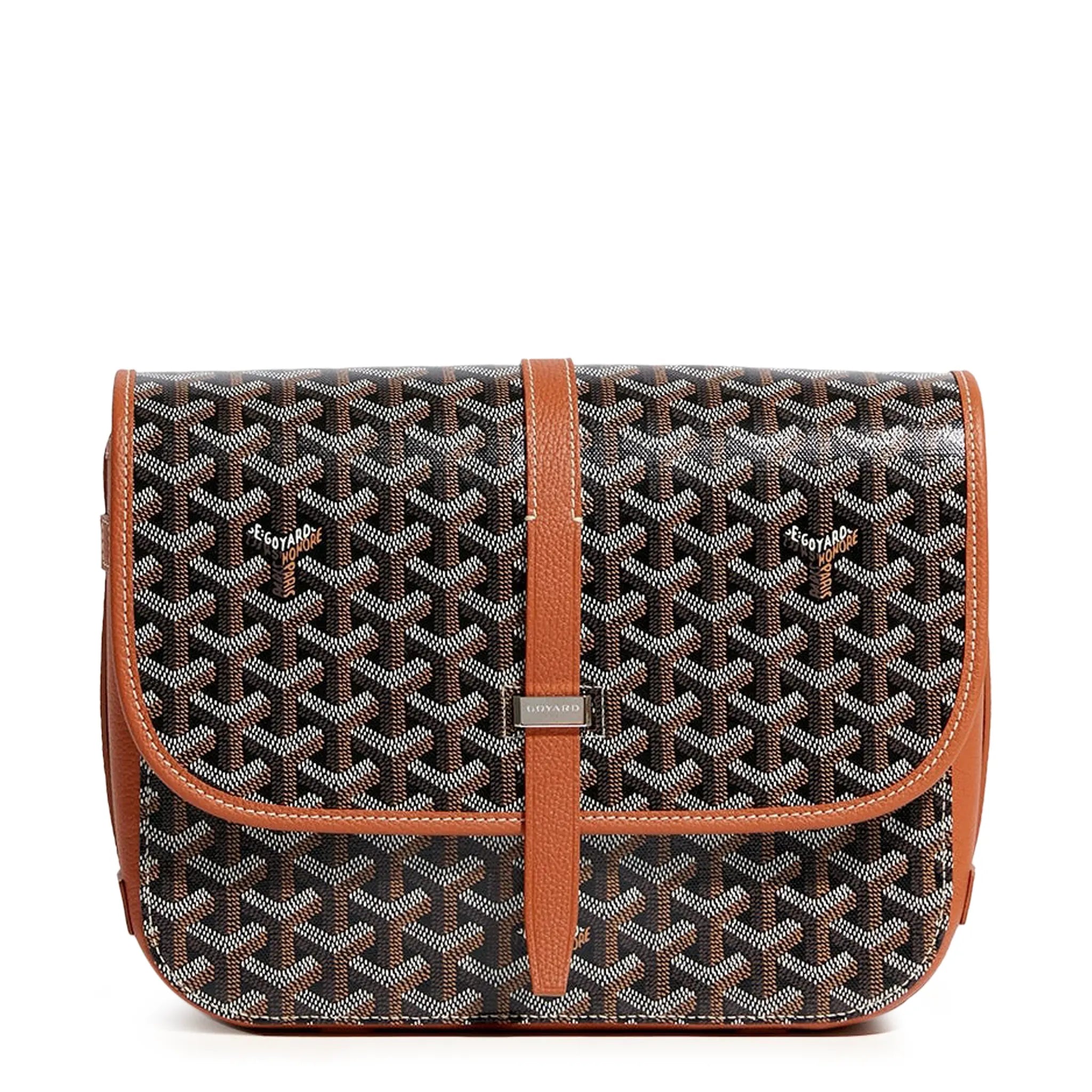 Front view of Goyard Goyardine Belvedere II Black Tan MM pre-owned Bag BELVE3MMLTY01CG03P